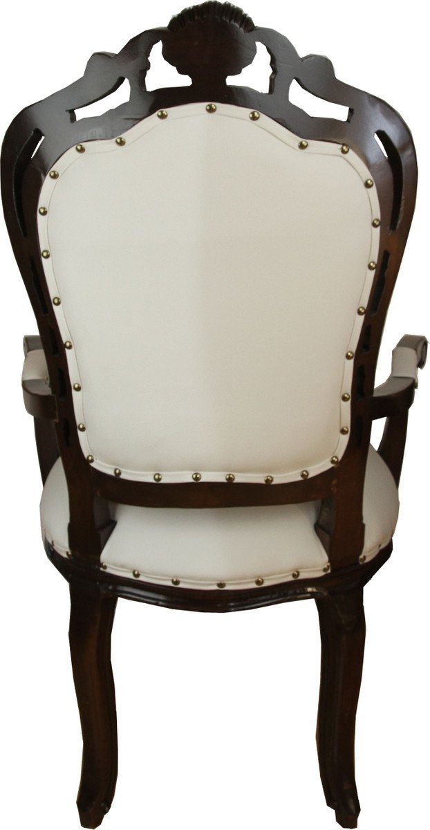 Casa Padrino Esszimmerstuhl Luxus Barock - Stuhl Luxus Barock in Qualität Armlehnen Creme/Braun leicht mit Esszimmer Hotel - Stuhl