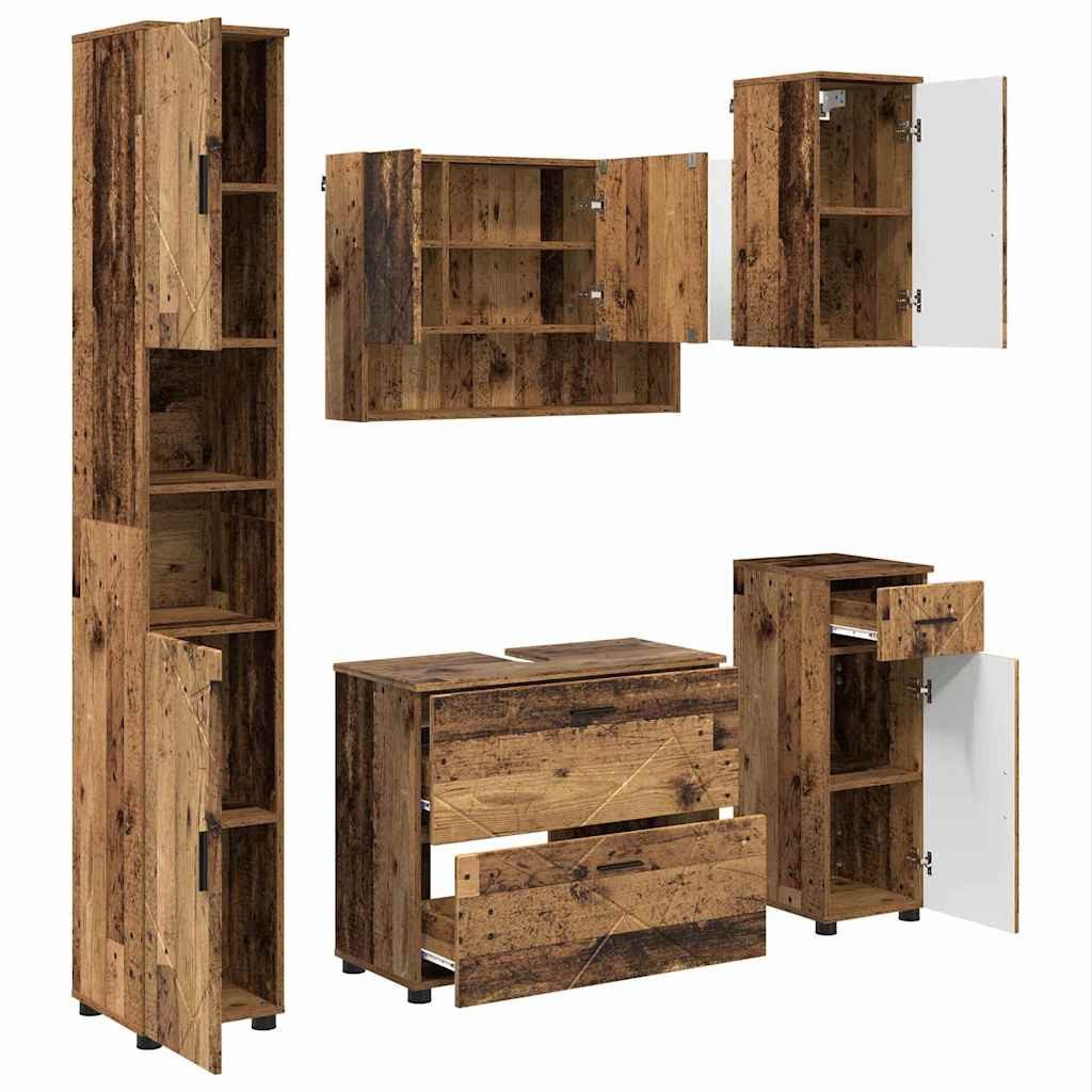vidaXL Badezimmer-Set Badezimmermöbel-Set 5 stk. Altholz 35 x 30 x 192 cm, (5-St)