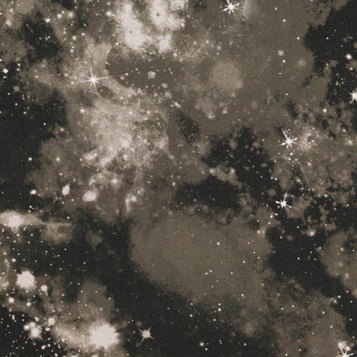 SCHÖNER LEBEN. Stoff Baumwollstoff Meterware Popeline Digitaldruck Weltall schwarz 140cm, allergikergeeignet,atmungsaktiv,Digitaldruck