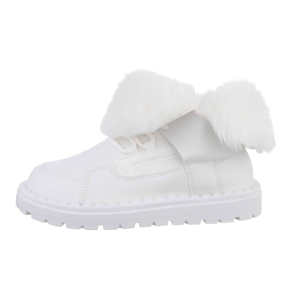 Ital-Design Damen Snowboots Freizeit Snowboots Flach Schnürstiefeletten in Weiß