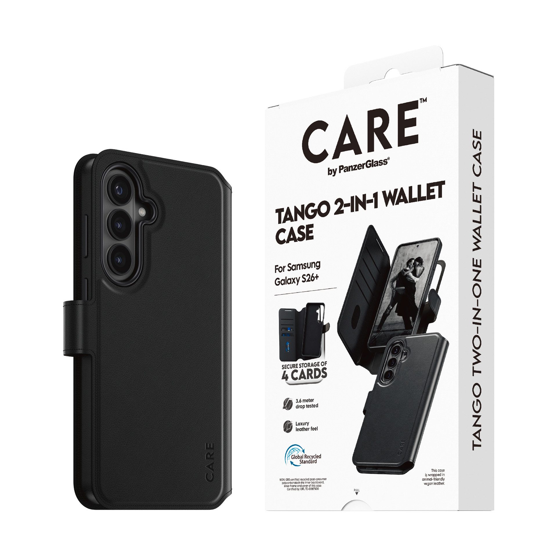 CARE by PanzerGlass Handyhülle Tango 2-in-1 Wallet Case mit Qi für Samsung Galaxy S26+, Backcover, Schutzhülle, Handyschutzhülle, Case, Schutzcase, stoßfest