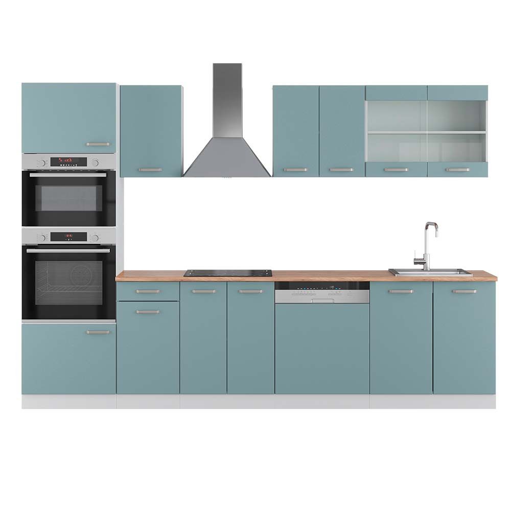 Vicco Küchenzeile R-Line, Blau-Grau/Weiß, 300 cm günstig online kaufen