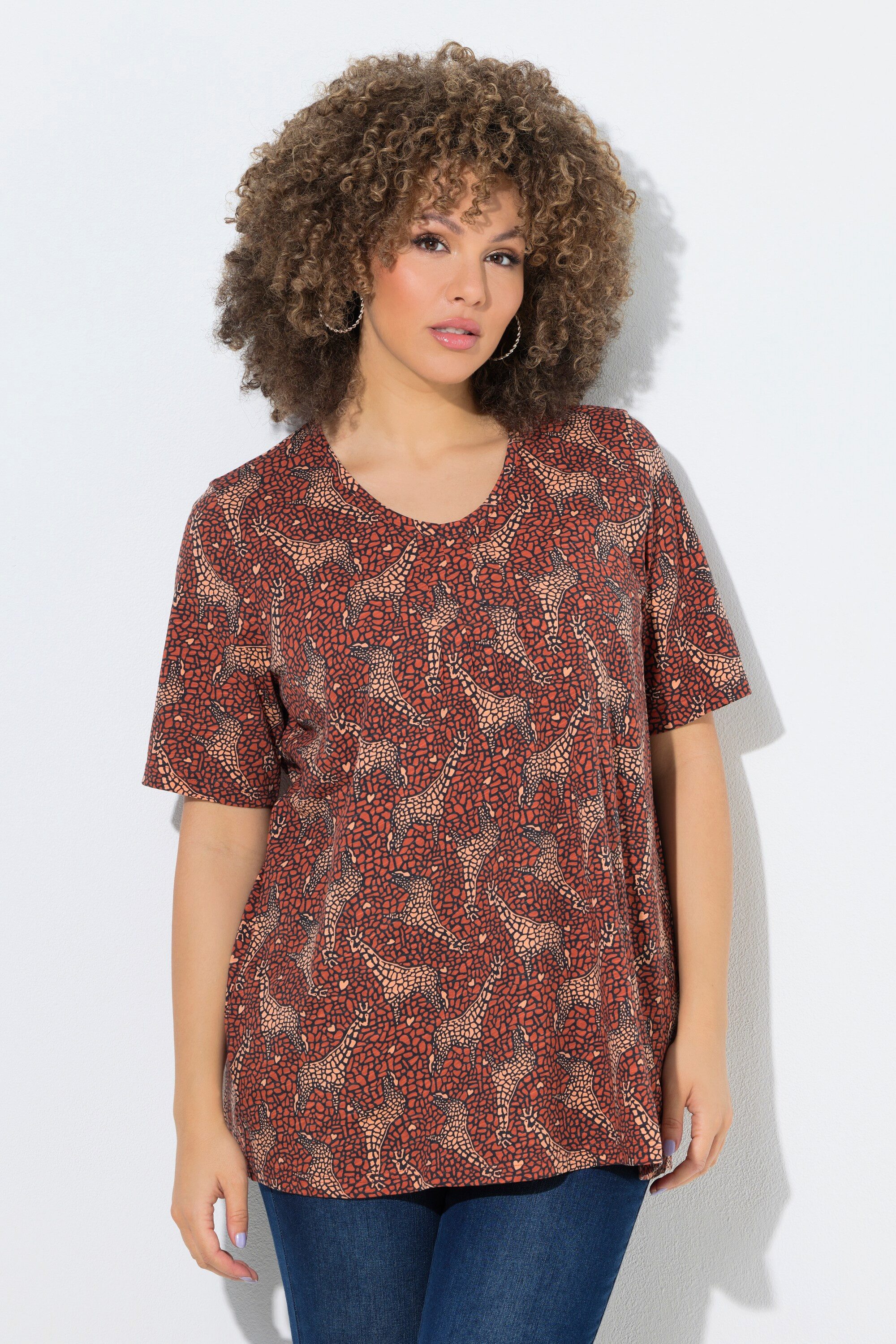 T-Shirt T-Shirt Giraffe A-Linie V-Ausschnitt Halbarm