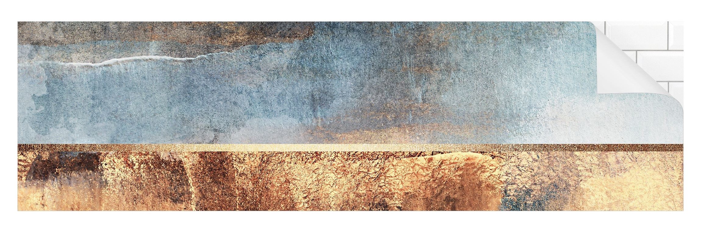 Bilderdepot24 Badrückwand gold fugenlose Wandverkleidung Bad Abstrakt, (Hartfolie matt » Selbstklebend SMART 0,35 mm), wasserfestes Wandpaneel Abstraktes Seeufer Gold