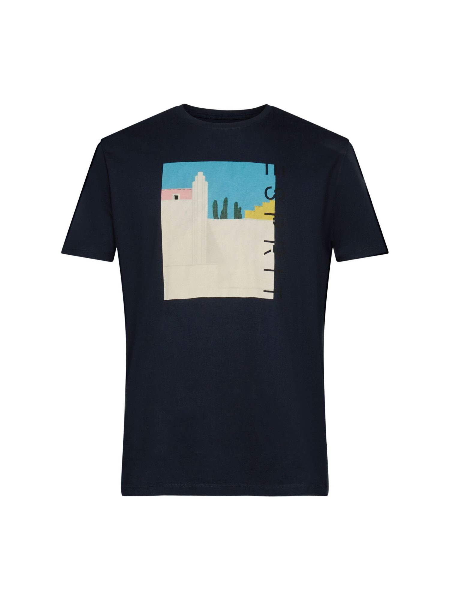 [Den niedrigsten Preis herausfordern!] Esprit T-Shirt Baumwoll-T-Shirt mit Frontprint NAVY (1-tlg)