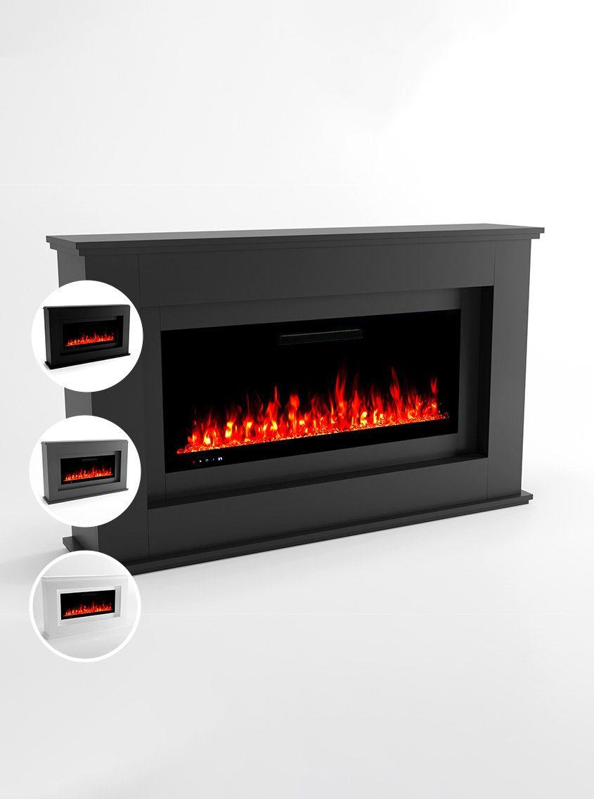 GLOW FIRE Elektrokamin weiß / grau / schwarz RHEA LED Kamin mit Heizung, Elektrischer Kamin mit 3D Feuer mit Heizung, 2 Dekorationen | Elektrokamine