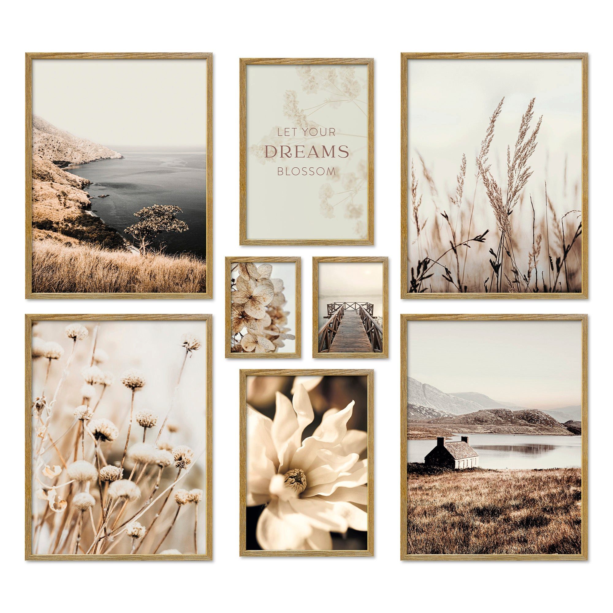 ARTFAVES Bilder-Collage Poster Set Beige Vintage Nature I mehrteilige Bilderwand I Wandbilder, (Wandbilder modern, 8 St)
