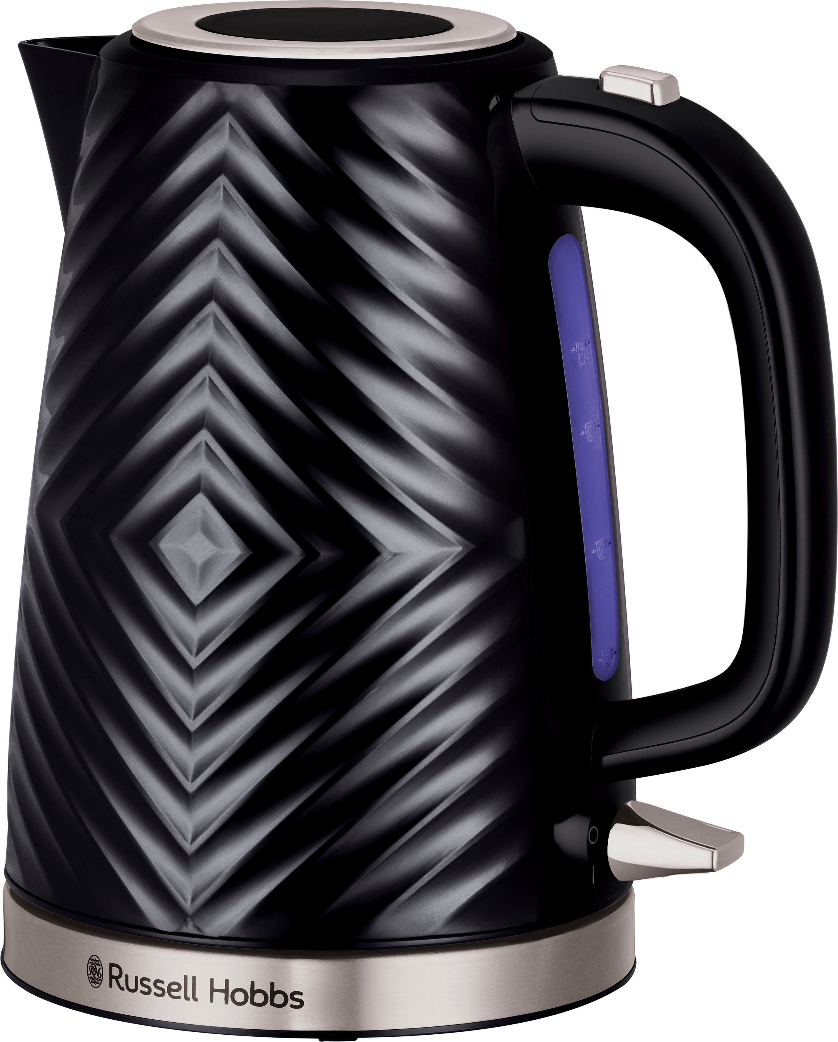 RUSSELL HOBBS Wasserkocher Groove Black 26380-70, 1,7 l, 2400 W, Edelstahl, Schnellkochfunktion, Perfect-pour-Ausgustülle, Kalkfilter