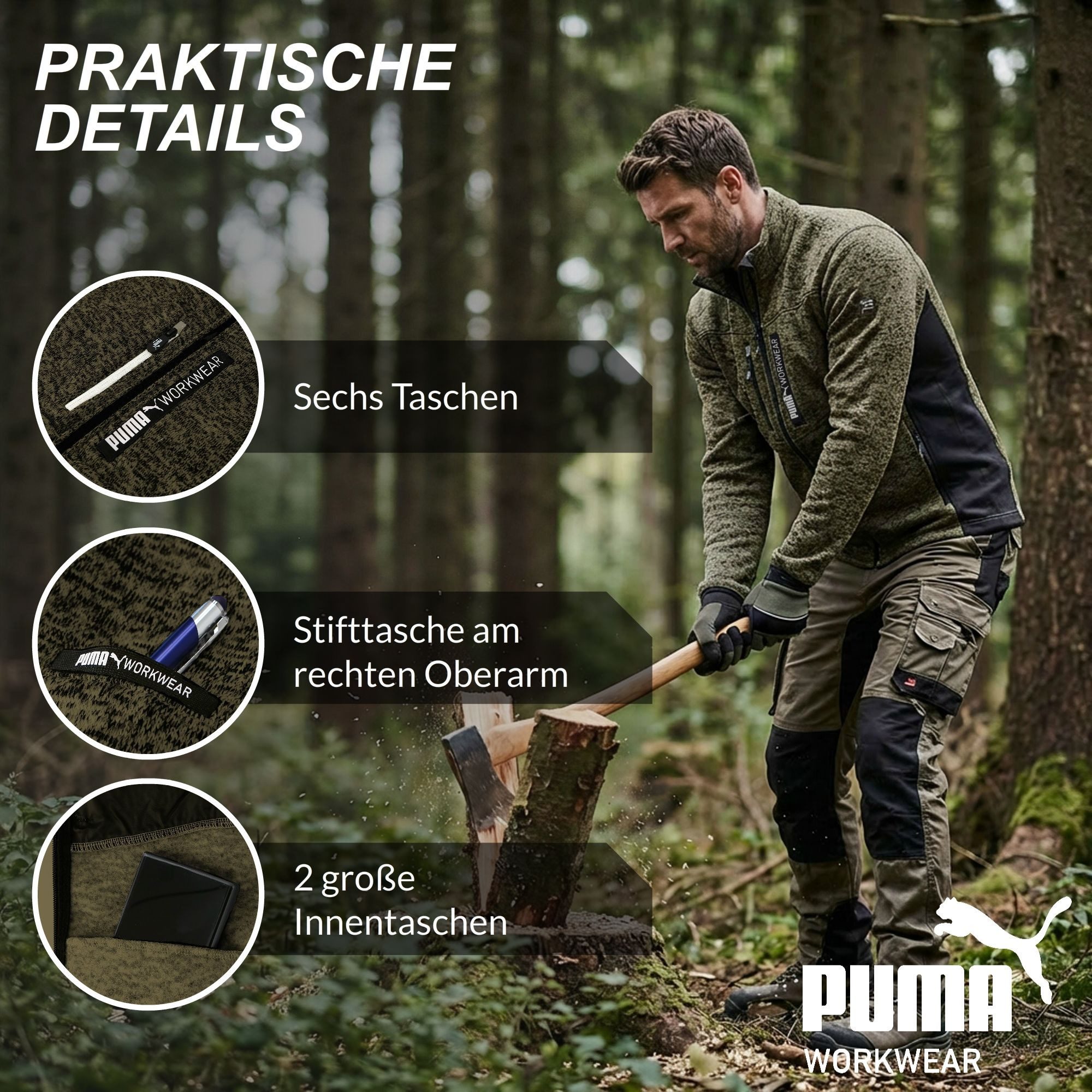 PUMA Workwear Fleecejacke Strickfleecejacke mit Stehkragen, verlängertes Rückenteil
