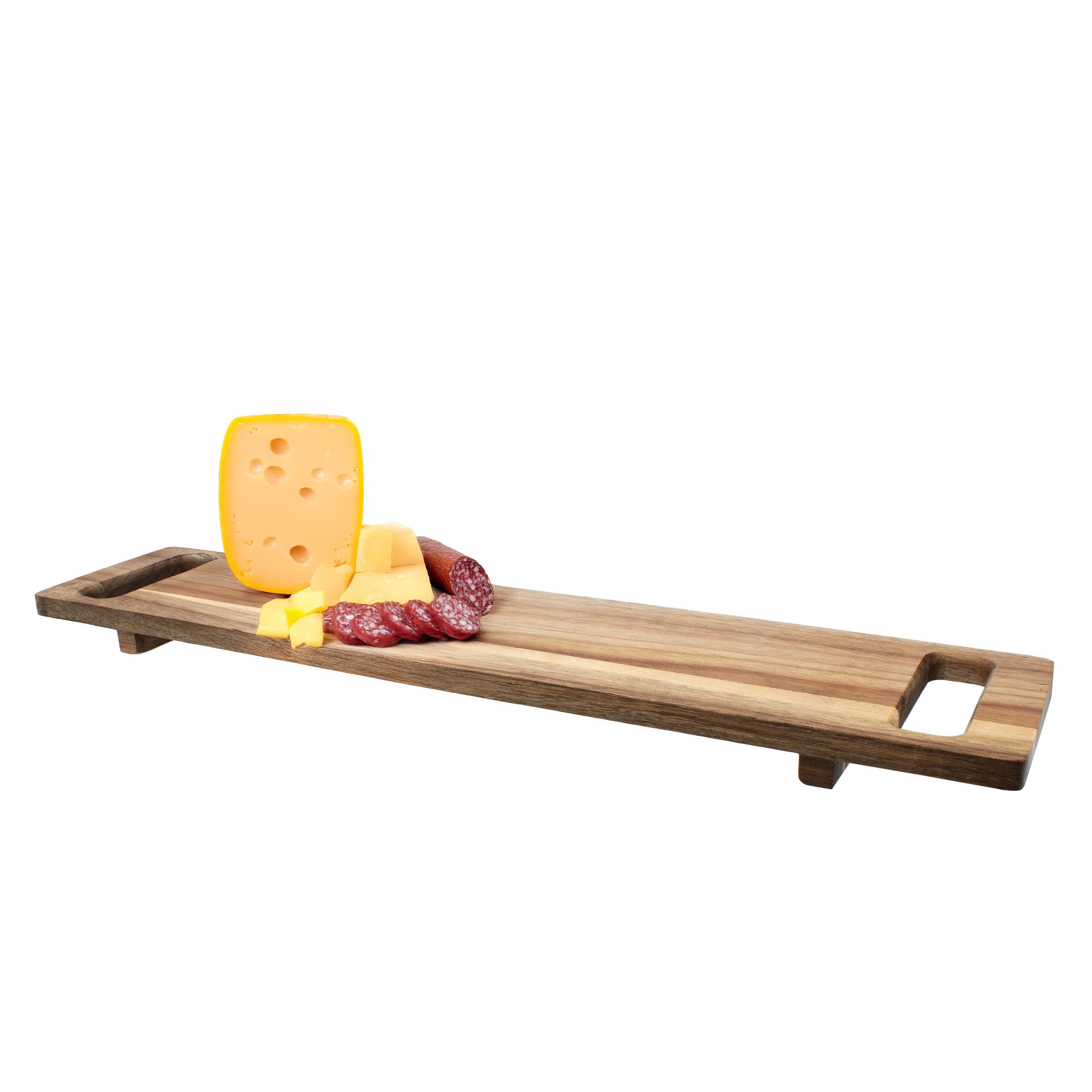 Spetebo Servierplatte rechteckig natur - 60 x 13 cm, Akazien Holz, (Tablett, 1-tlg., lebensmittelecht), mit zwei Griffen und Füßen