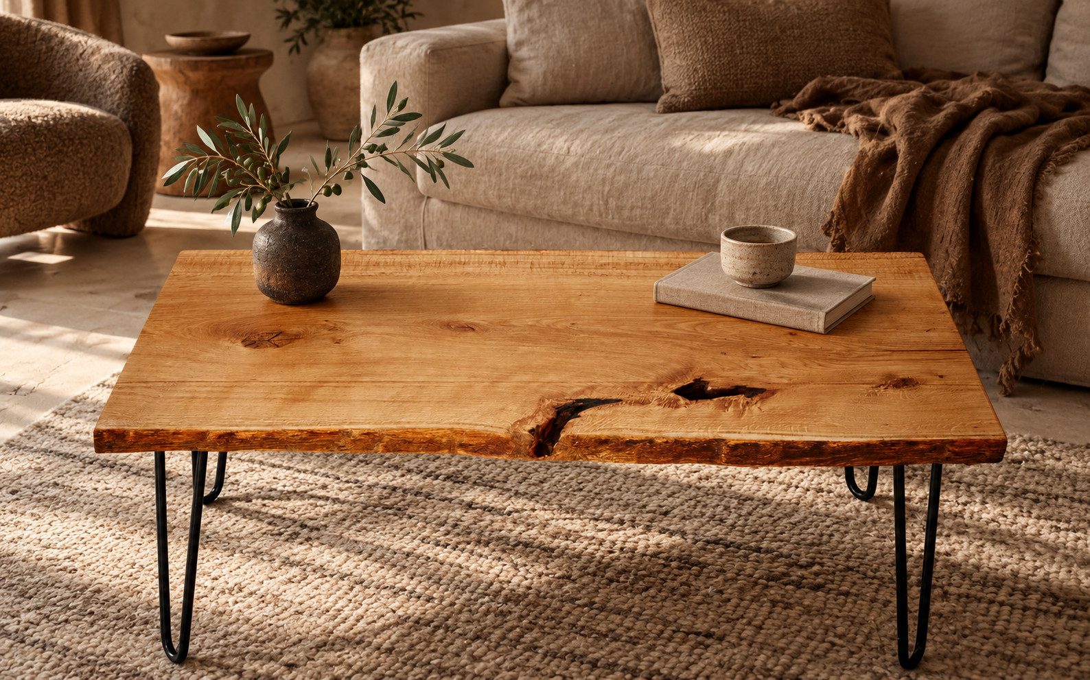 Living Oak Couchtisch Baumkanten Couchtisch Massivholz Eiche (Europäische Eiche, in Deutschland gefertigt), Massivholz Eiche Baumkante
