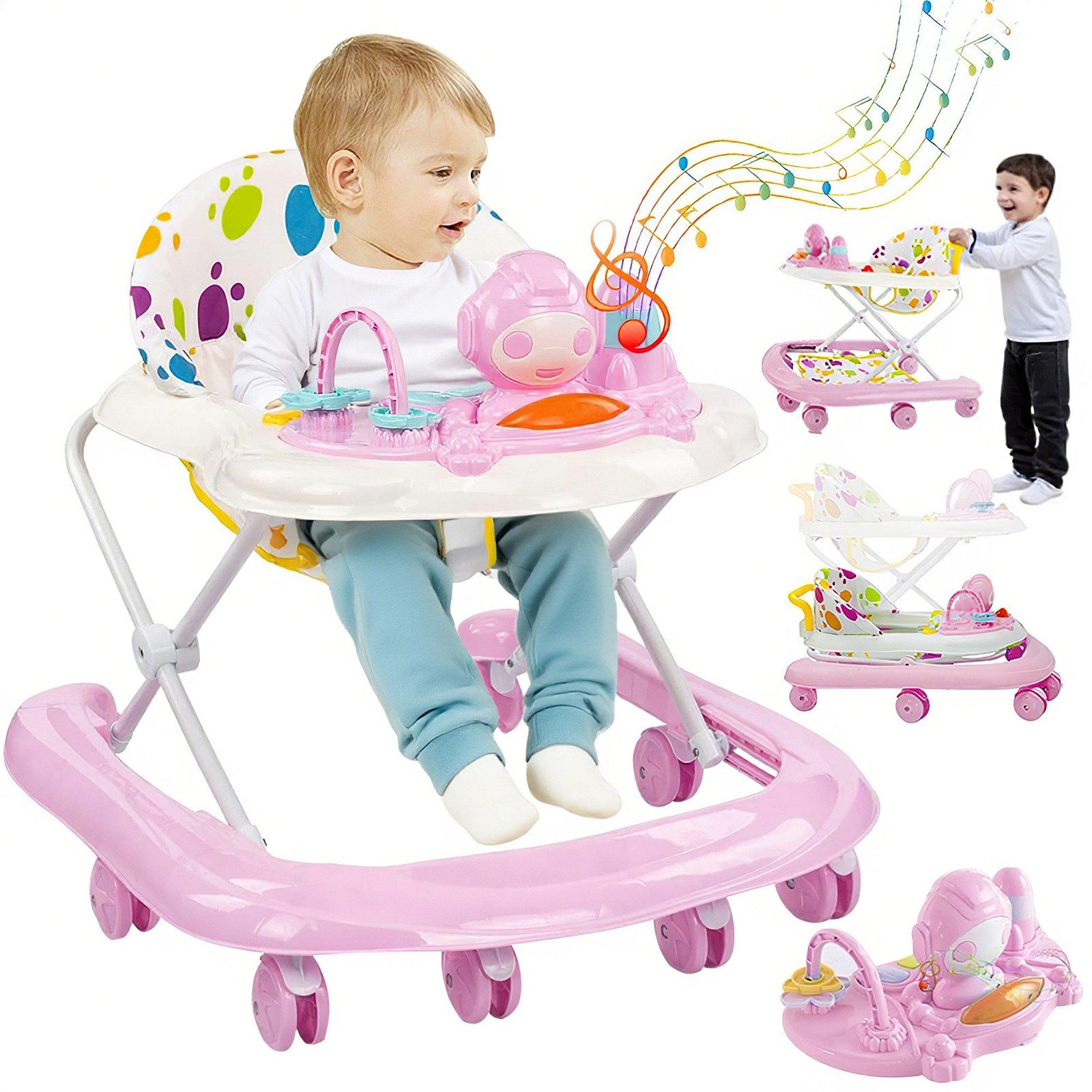 MOPUEA Lauflernwagen Lauflernwagen Spiel-und Laufwagen 4in1 Babywalker mit Kindermelodien, (Stabiler X-Rahmen mit integriertem Stoßschutz), Kompakt faltbar und einfach zu transportieren