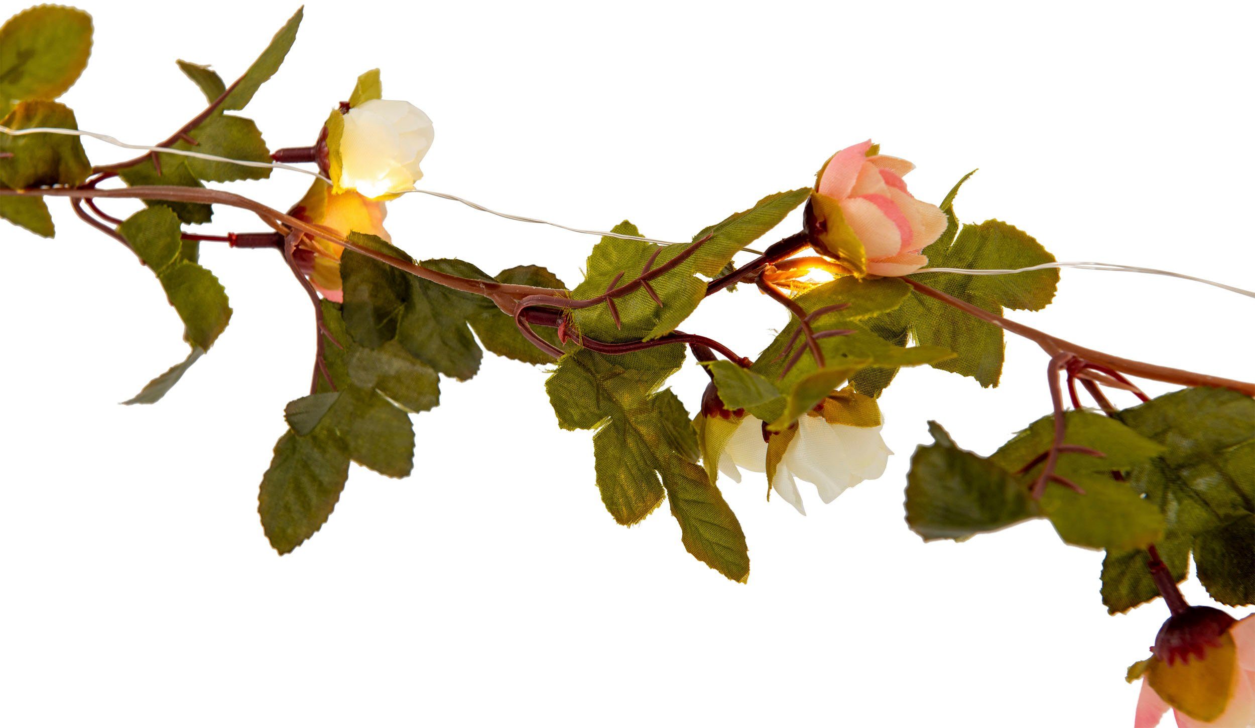 und Röschen, 5m weiße Länge warmweiße Rosenblüten, Zuleitung LED, LED-Lichterkette rosa näve 420cm,