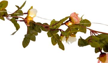 näve LED-Lichterkette Röschen, weiße und rosa Rosenblüten, warmweiße LED, Länge 420cm, Zuleitung 5m