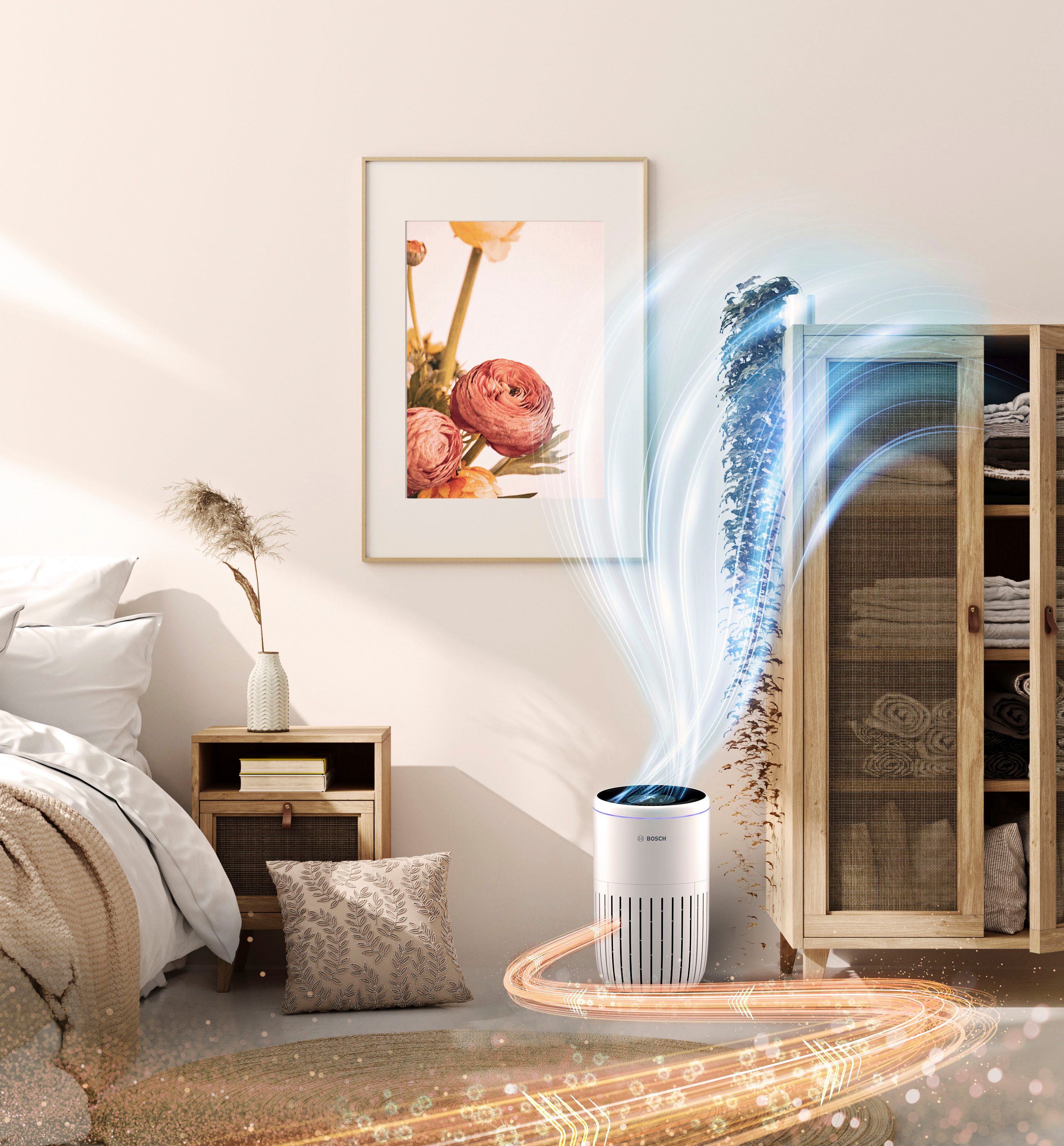 BOSCH Luftreiniger Air 4000, filtert über 99% der Schadstoffe, für 62 m² Räume, mit 3-in-1 Luftfilter, Automatik- und Ruhemodus