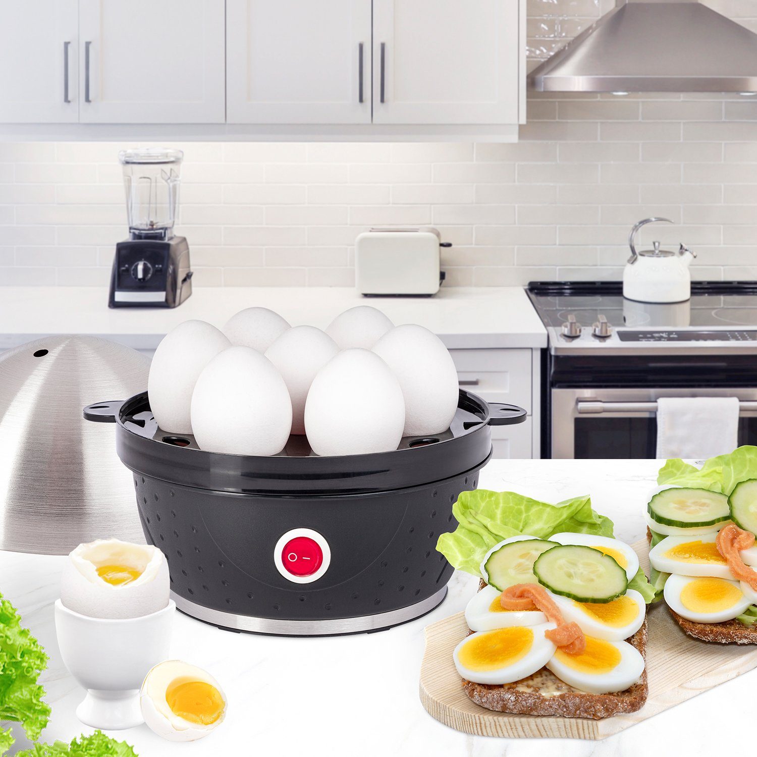SLABO Eierkocher elektrischer Eierkocher aus Edelstahl bis 7 Eier Messbecher Stechhilfe, Anzahl Eier: 7 St.