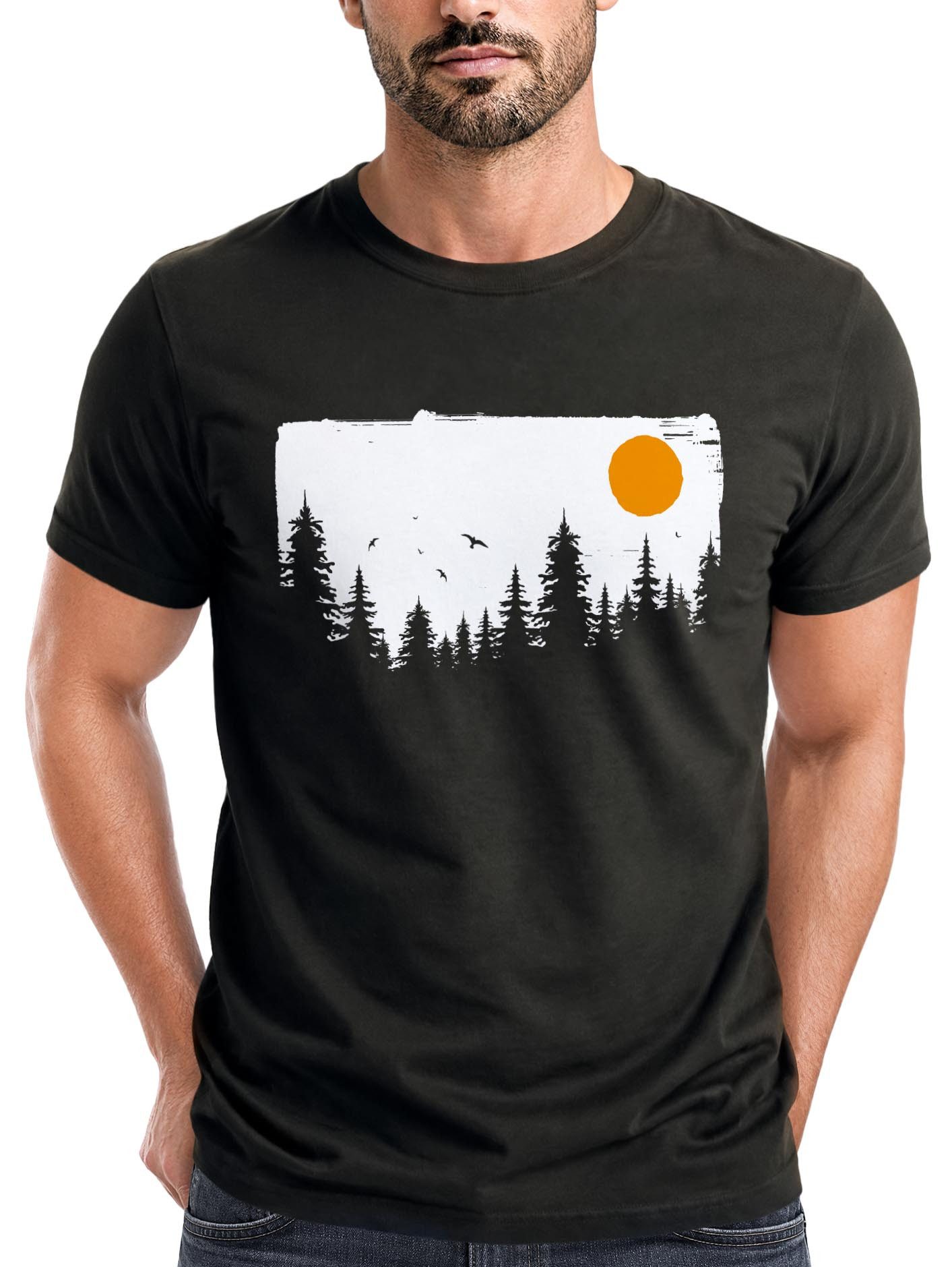 Neverless Print-Shirt Herren T-Shirt Wald Bäume Outdoor Adventure Abenteuer Natur-Liebhaber mit Print