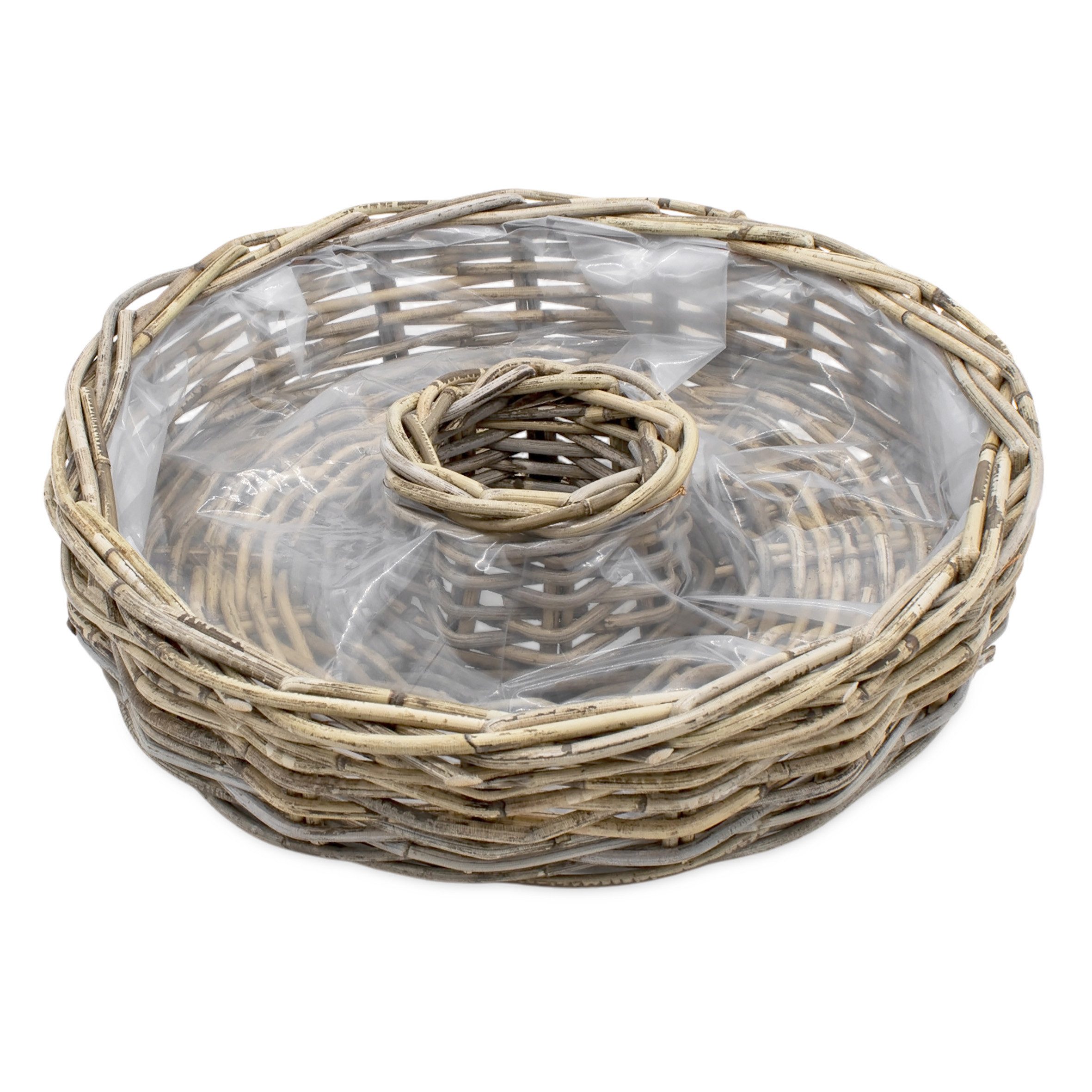Spetebo Pflanzschale Rattan Blumenschale natur mit Folie - 40 cm (Anzahl, 1 St., Stück), zum direkten Bepflanzen geeignet