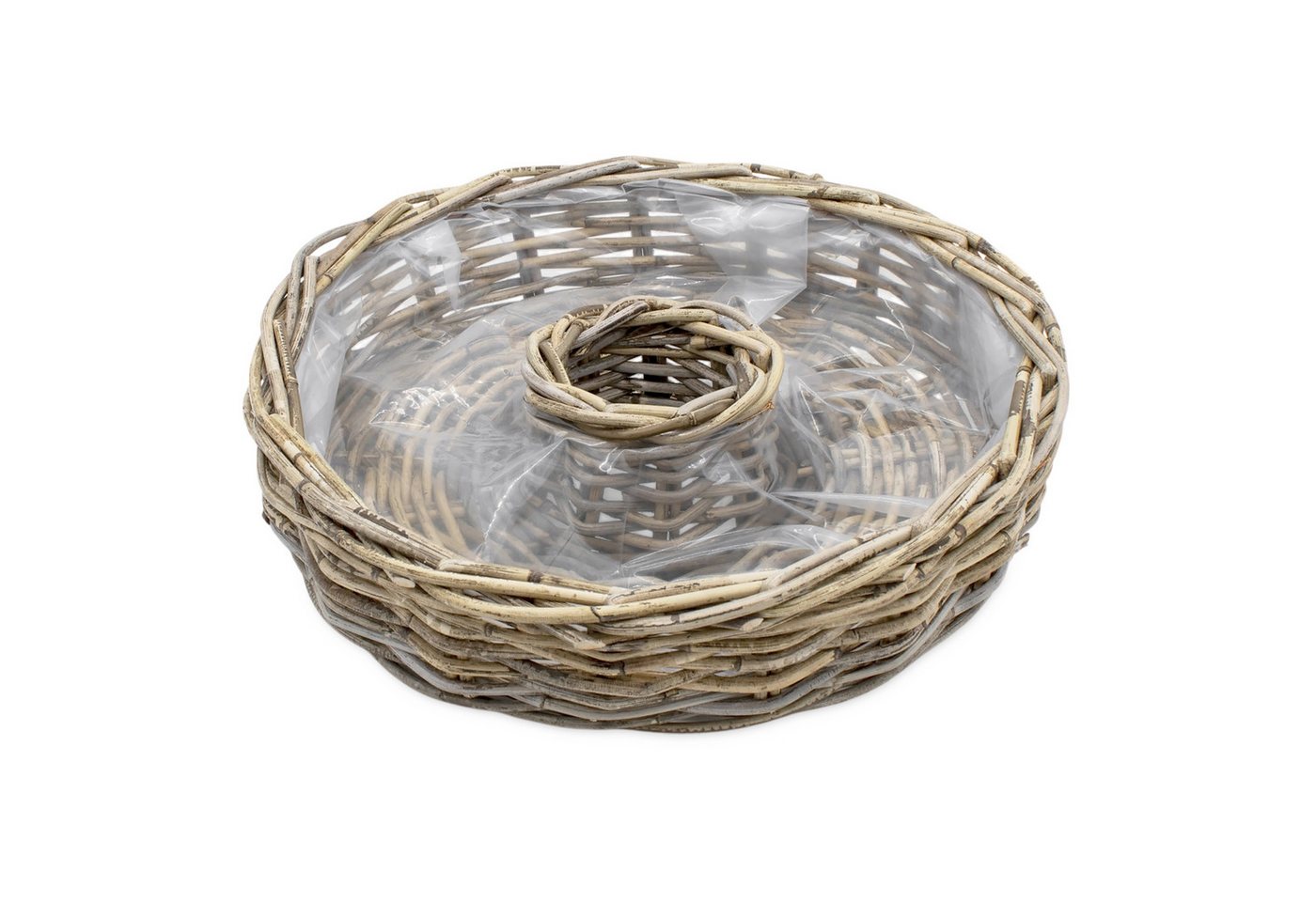 Spetebo Pflanzschale Rattan Blumenschale natur mit Folie - 40 cm (Anzahl, 1 St., Stück), zum direkten Bepflanzen geeignet