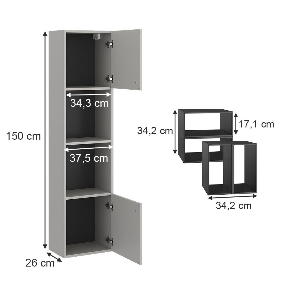 Vicco Badezimmerschrank Grau/Schwarz Hängeschrank GERTA