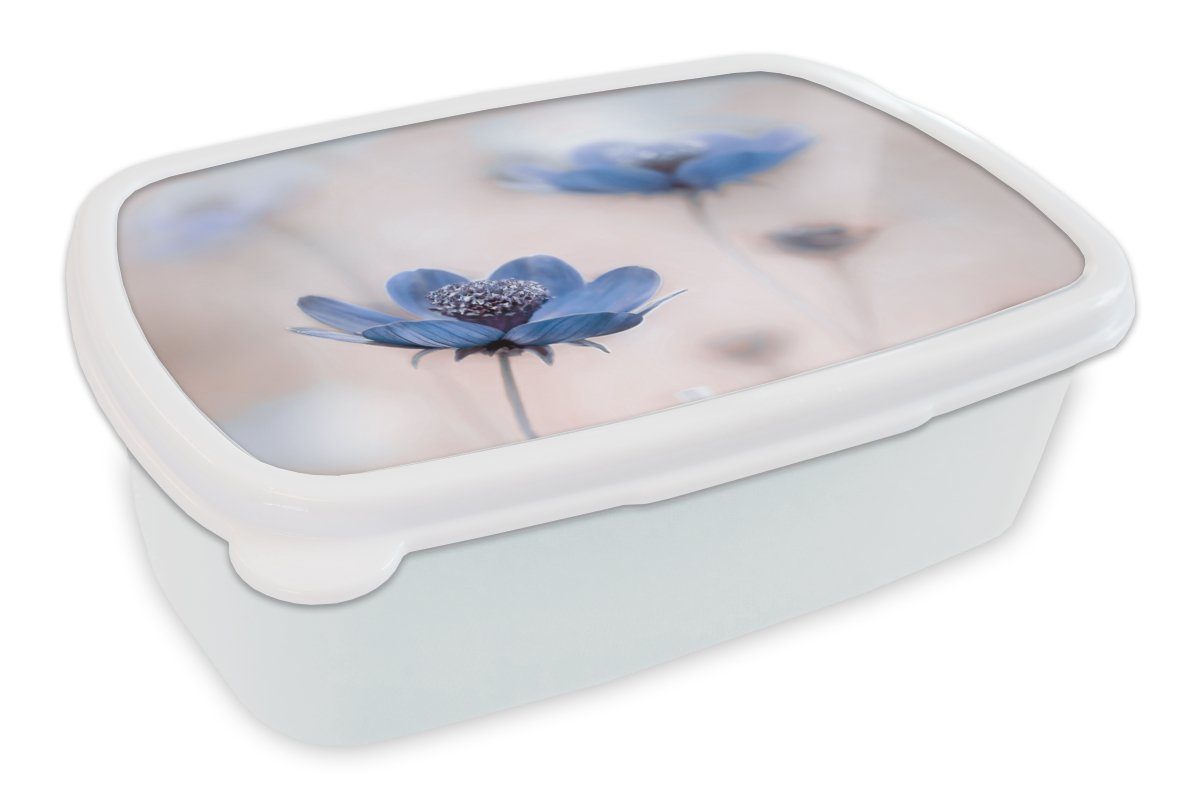 MuchoWow Lunchbox Kosmos - Blumen - Natur - Blau, Kunststoff, (2-tlg), Brotbox für Kinder und Erwachsene, Brotdose, für Jungs und Mädchen weiß