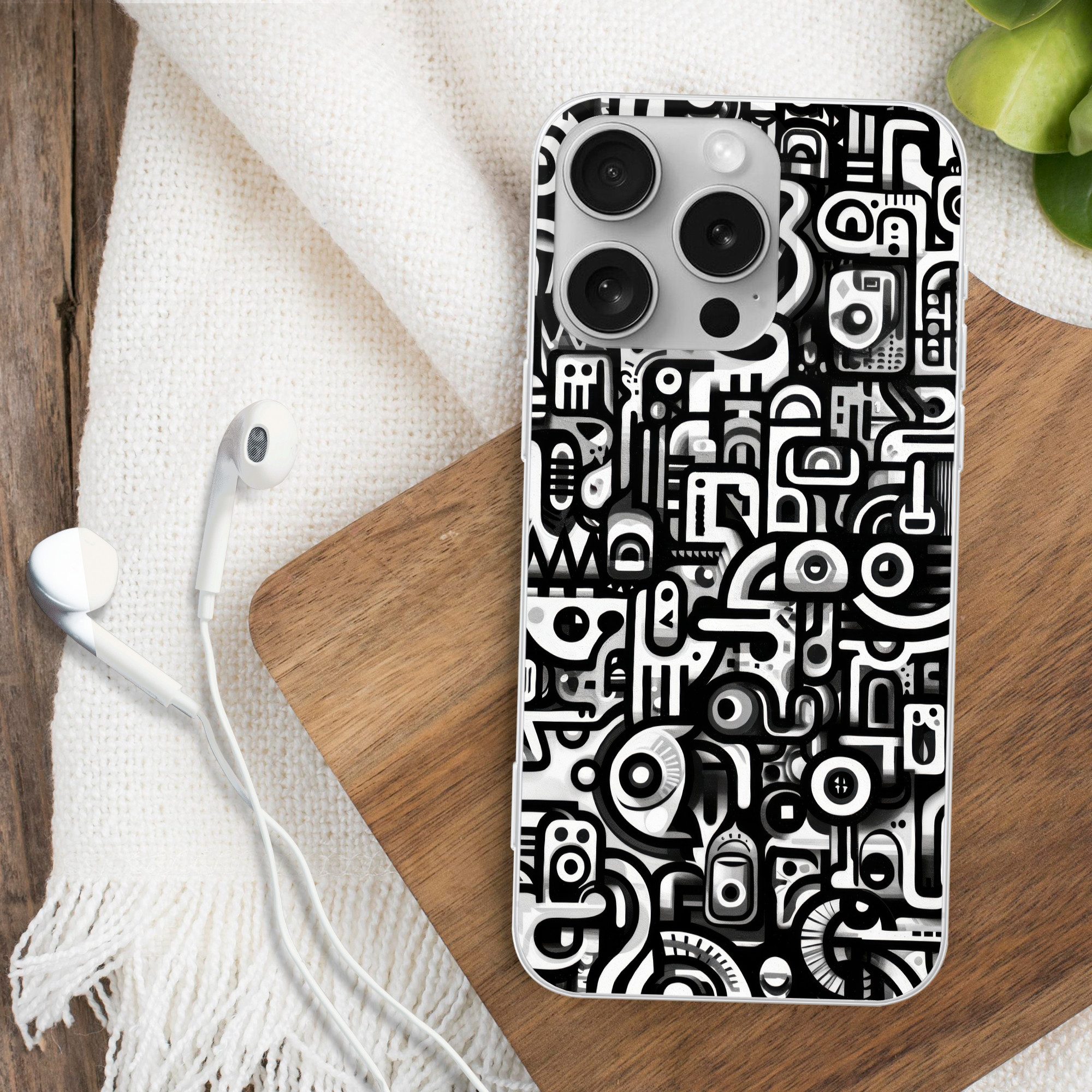 MuchoWow Handyhülle für Apple iPhone 16 Pro Symbole - Abstrakt - Grafik - Schwarz, Smartphone-Bumper, Print, Handy Schutzhülle Dünn