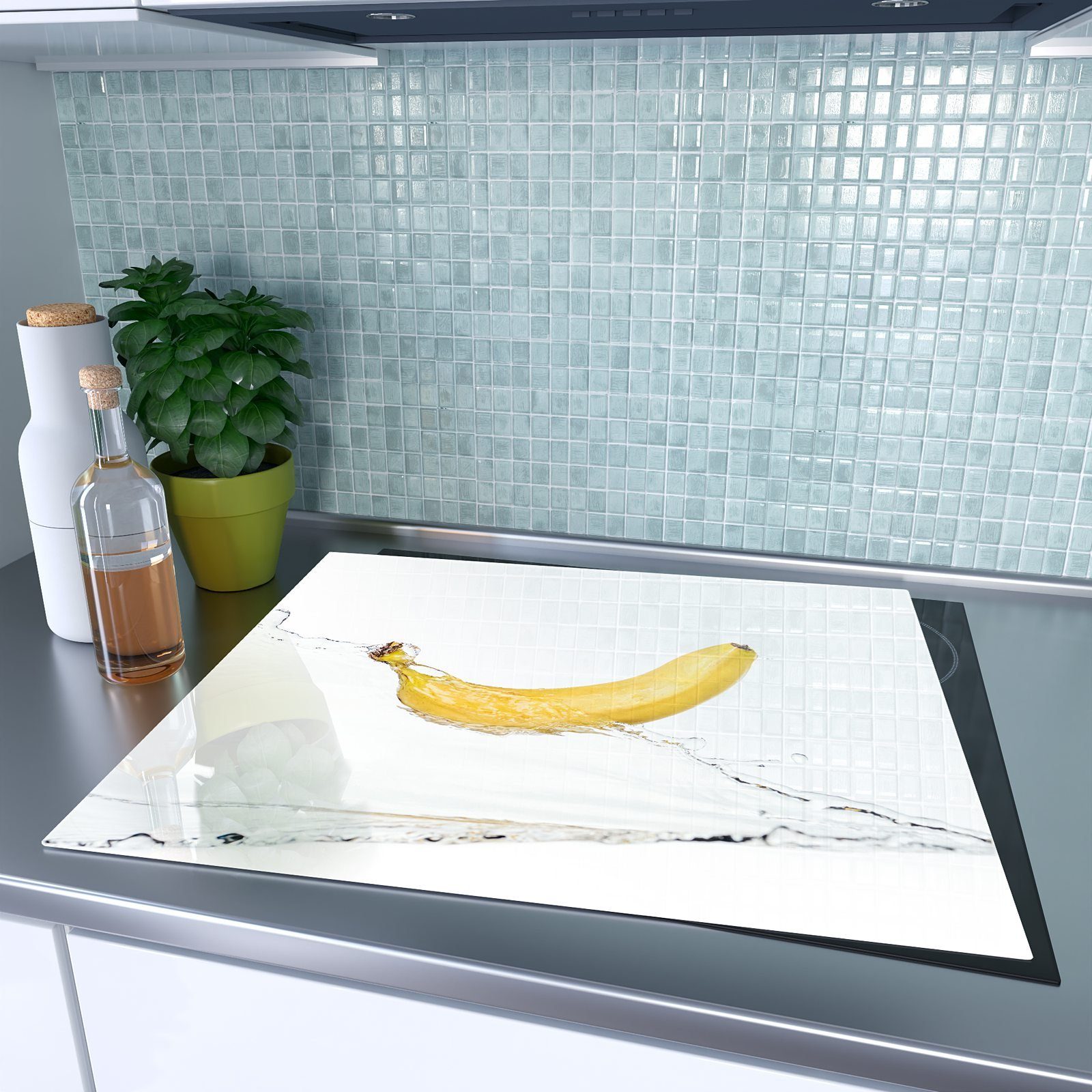 Herd-Abdeckplatte auf Primedeco Wassersplash, (1 Glas, aus Spritzschutz Glas Herdabdeckplatte tlg) Banane