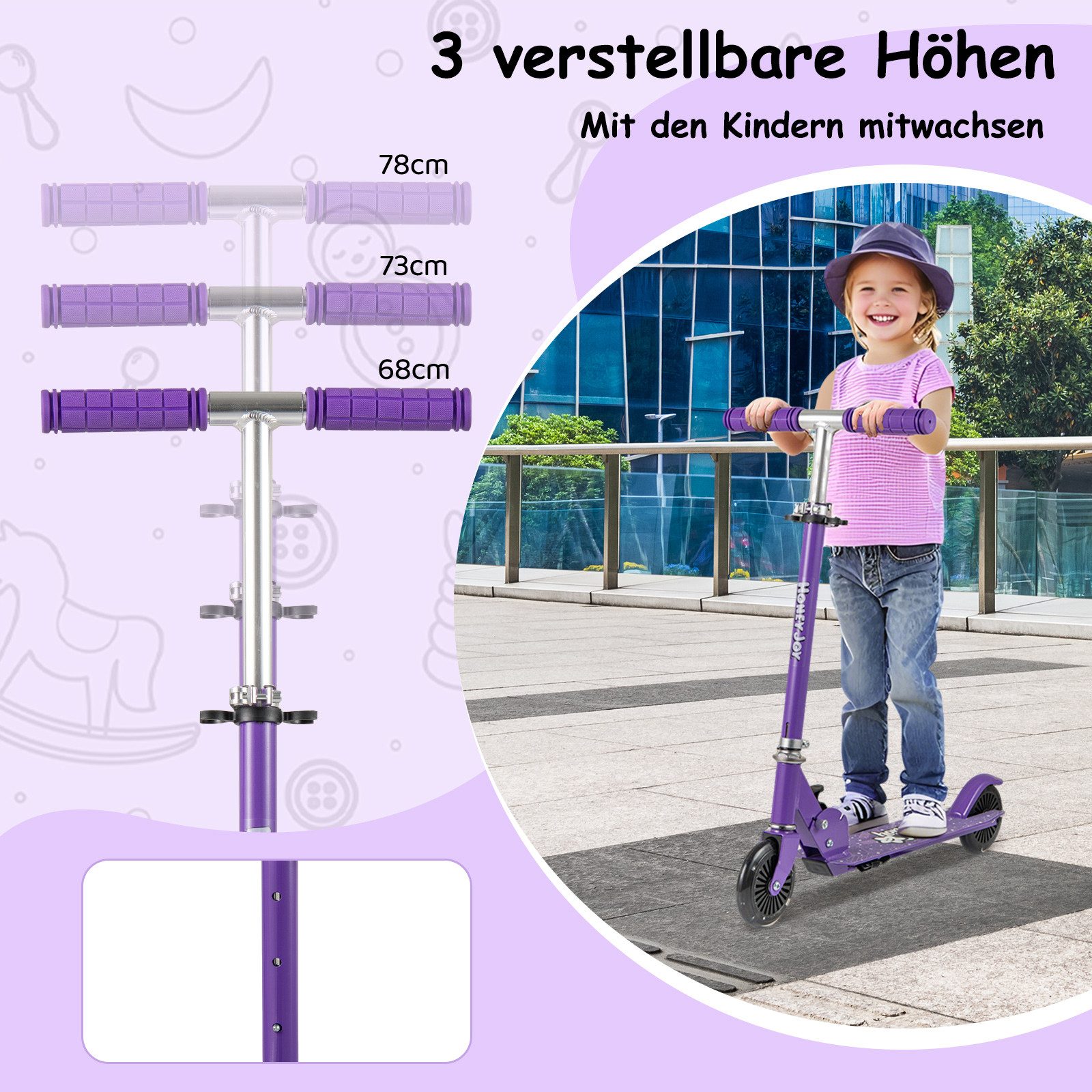 COSTWAY Scooter, Kinder Roller mit LED/PU-Räder, höhenverstellbar