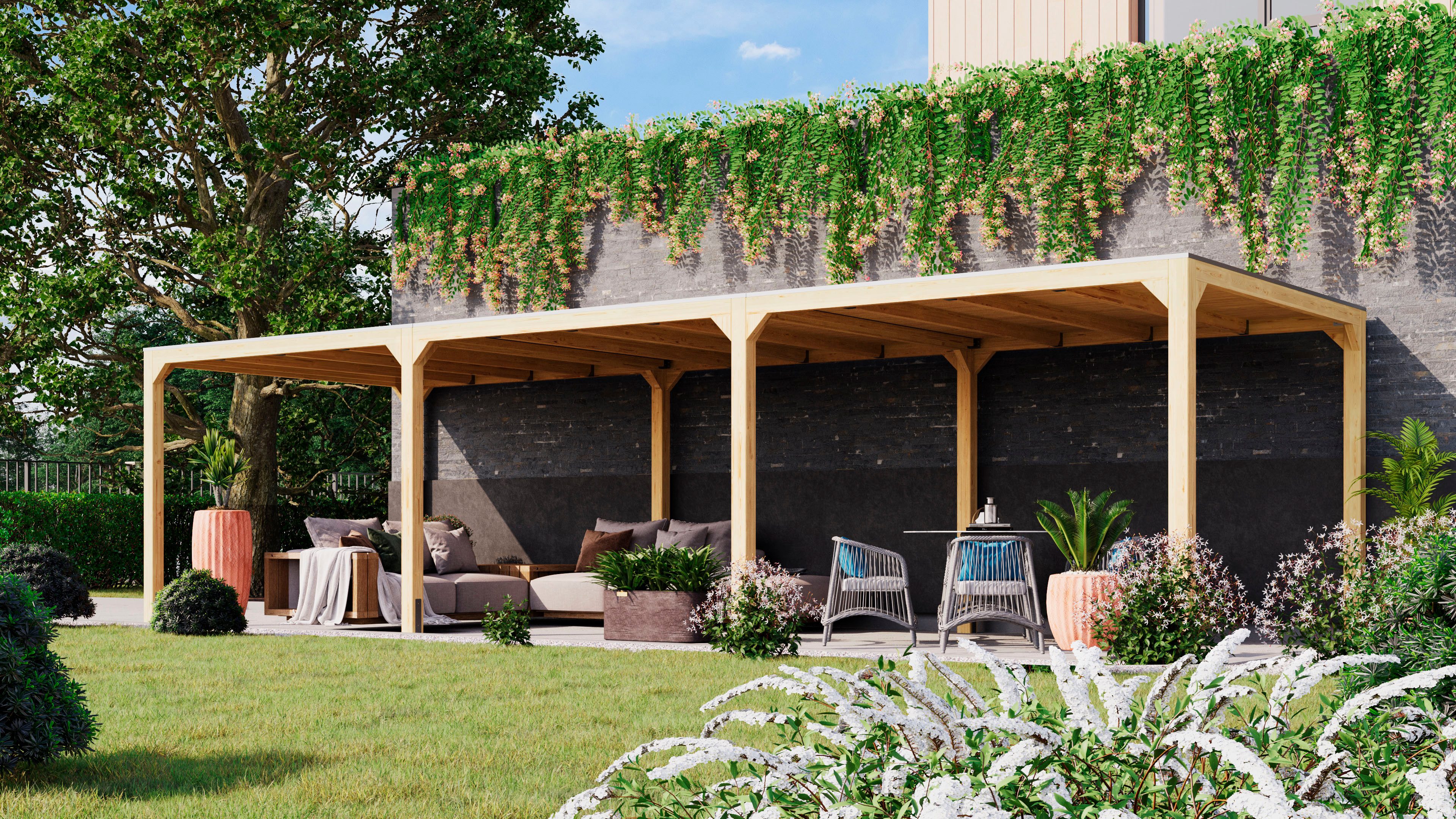 Karibu Pavillon "Gordon" SET, naturbelassen, aus hochwertigem Leimholz, inkl. selbstklebender Dachfolie