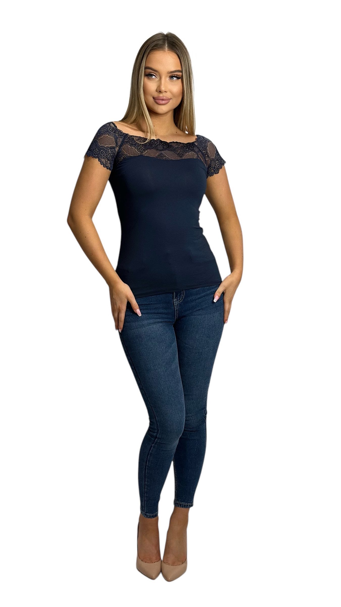 Mississhop Spitzenshirt Spitzenshirt Spitze Spitzen T-Shirt Bluse Shirt – Bild 2 von 4