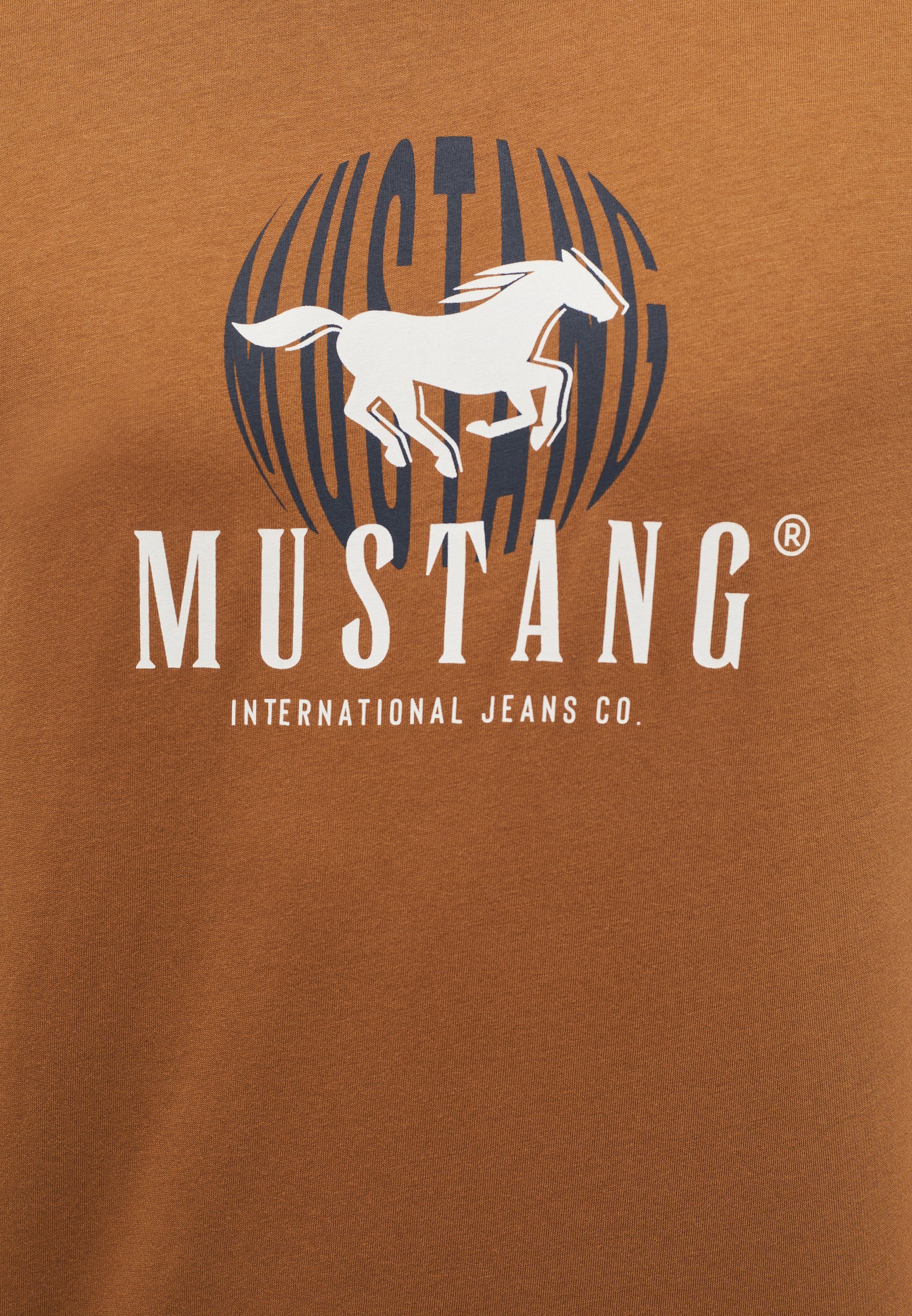 MUSTANG Kurzarmshirt Mustang Print-Shirt hellbraun