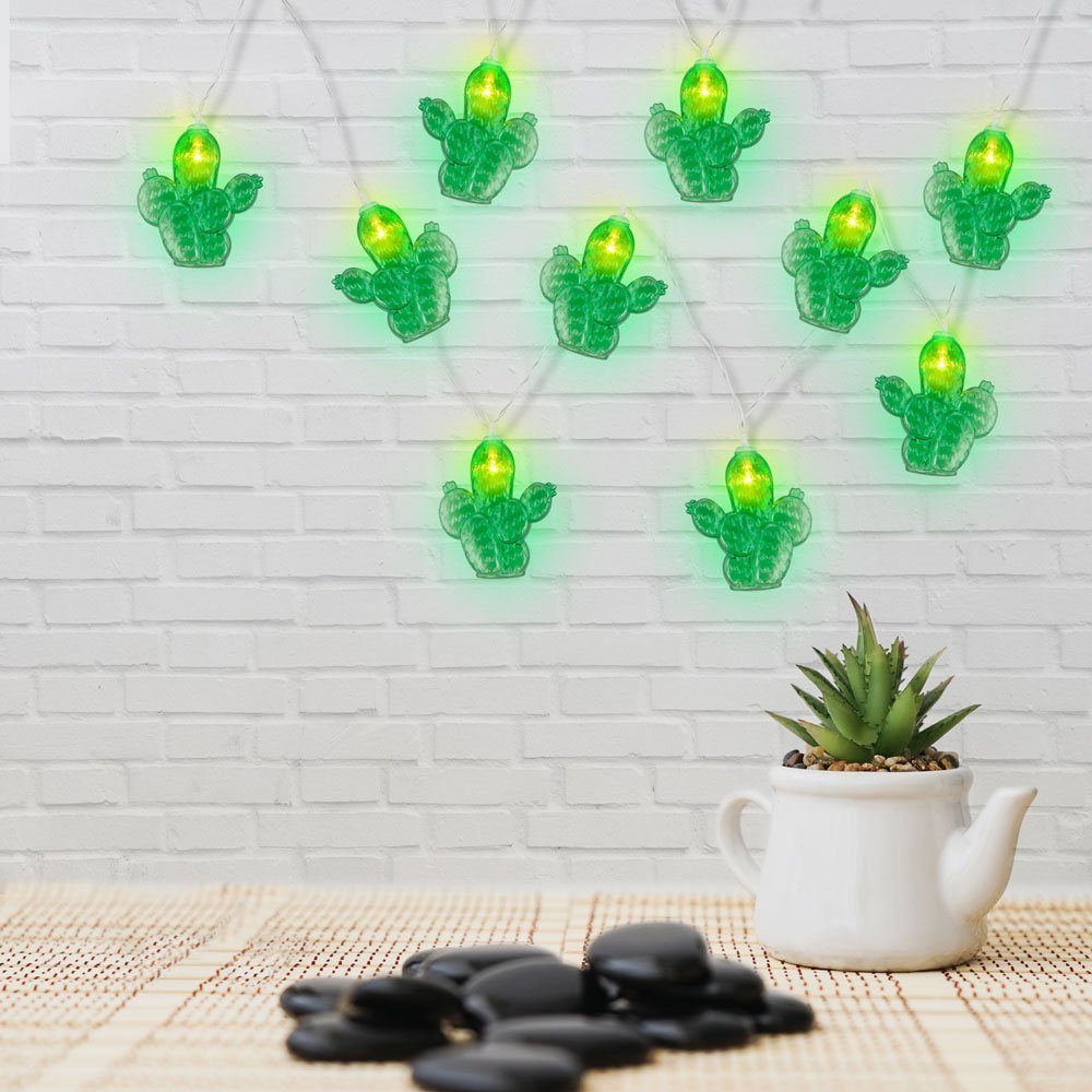 Lichterkette Dekolicht LED Warmweiß, Wohnzimmer Leuchtkette 10x fest Dekolicht, verbaut, grün LED-Leuchtmittel Kaktus Globo