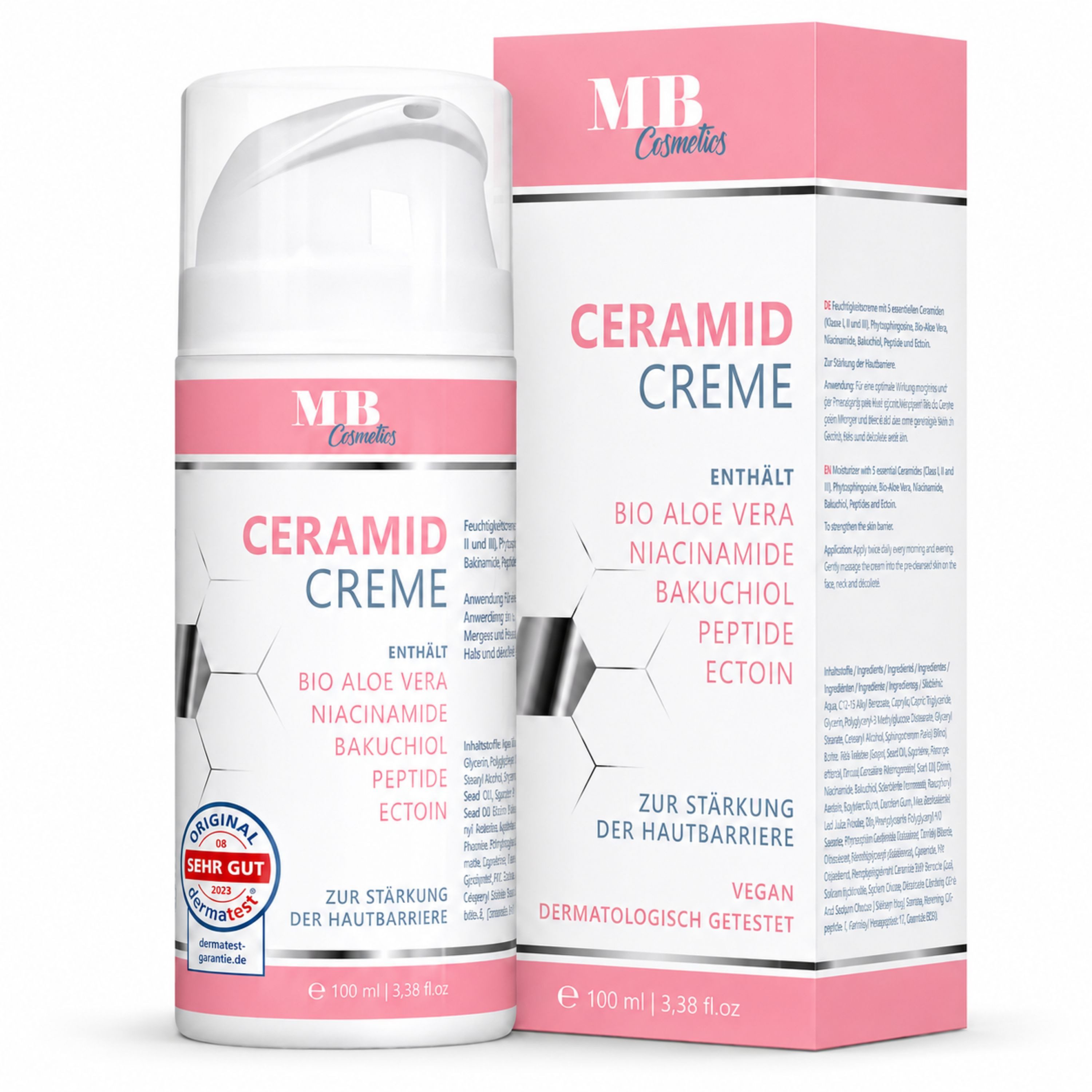 Medical Beauty Cosmetics Tagescreme Ceramide Creme mit Aloe Vera, Bakuchiol, Niacinamid & Ectoin 100 ml Packung, 3 Ceramide, ohne Duftstoffe, Vegan, Stärkung der Hautbarriere