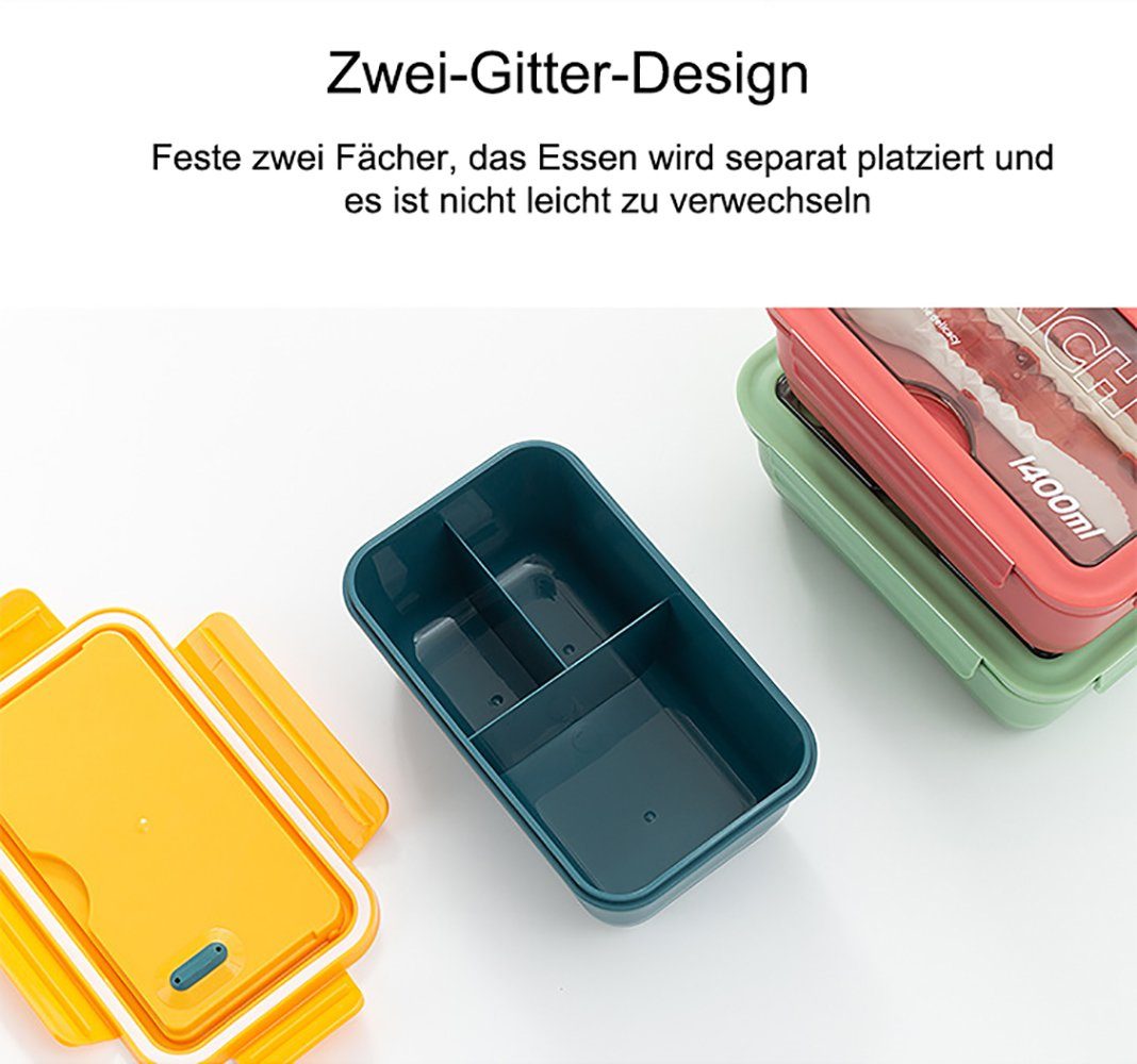 GelldG Auslaufsichere 3 Brotdose Box Besteckset Fächern, Lunchbox Bento grün mit Kinder,