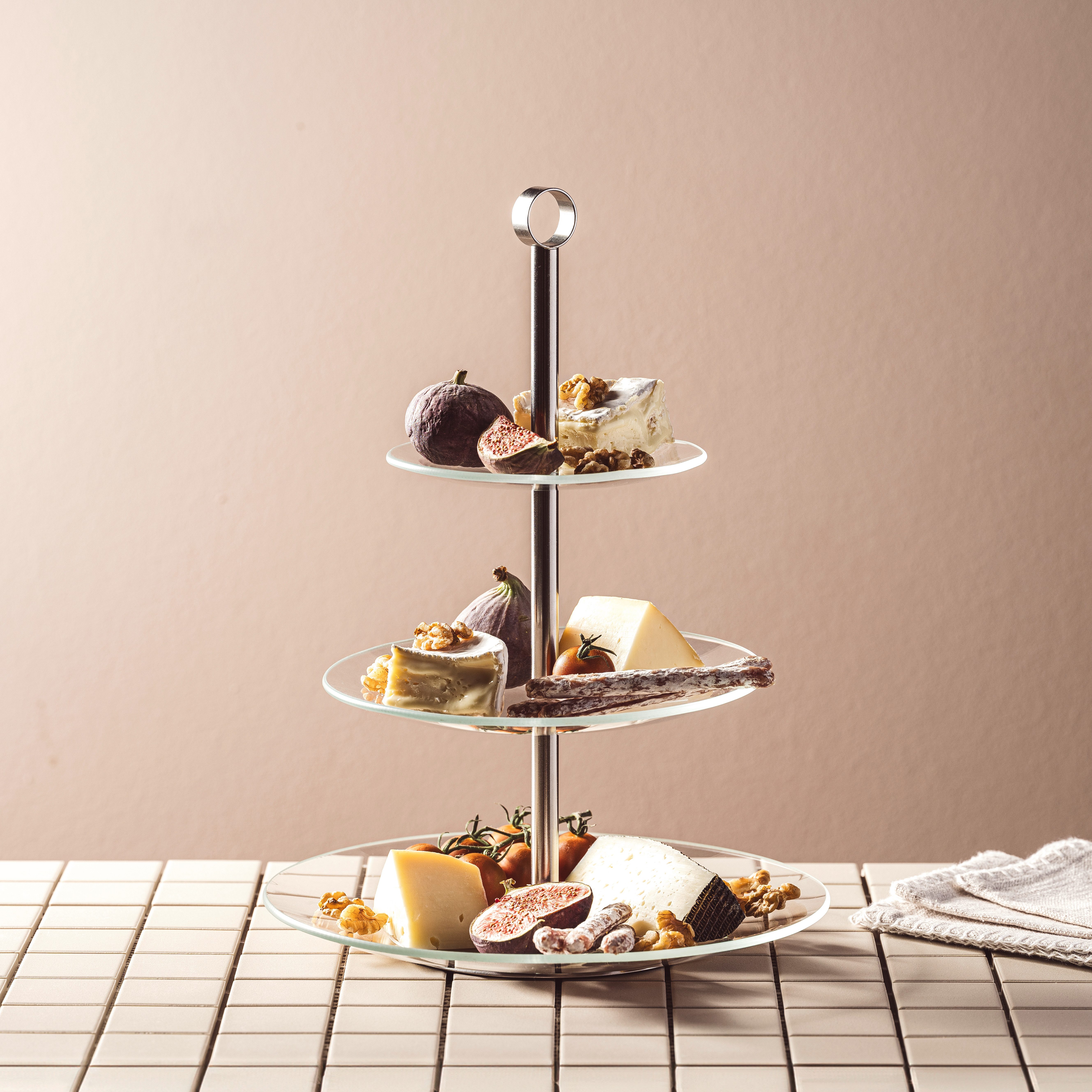 LEONARDO Etagere CENA, 3 stufig - Höhe 36 cm, Glas, Metall, Servieretagere mehrstöckig, zum Servieren und Präsentieren