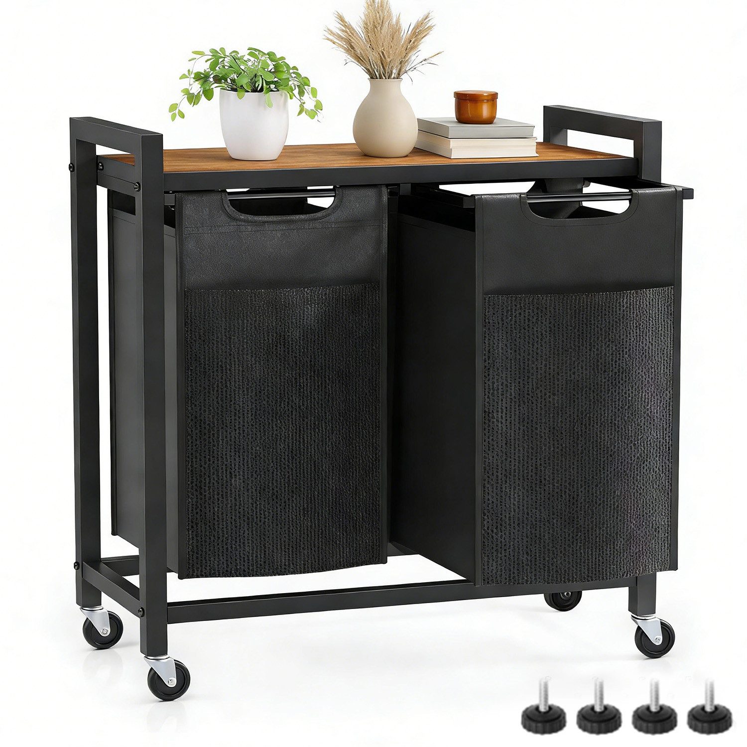 SURFOU Wäschekorb mit Rollen Wäschesammler Beweglicher Wäschewagen (2 St., mit Ablage Wäschebox Wäschesack aus Oxford-Gewebe Waschesammelboxaus), aus Oxford-Gewebe Abnehmbar, Metallrahmen