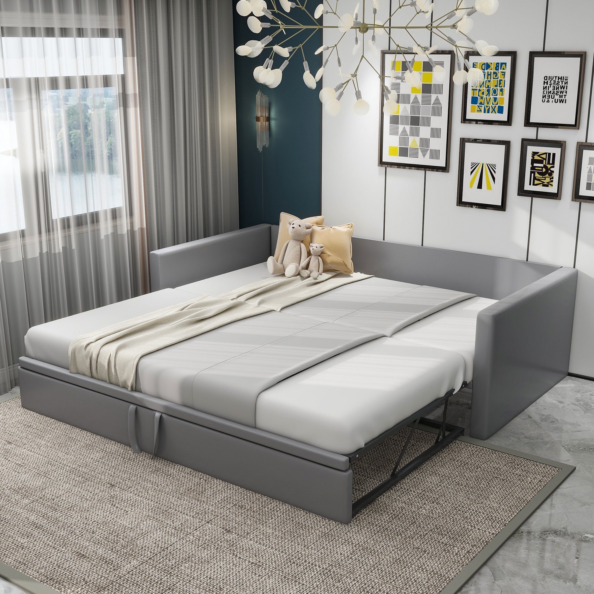 OKWISH Bett Polsterbett Ausziehbares Schlafsofa (Multifunktionsbett günstig online kaufen