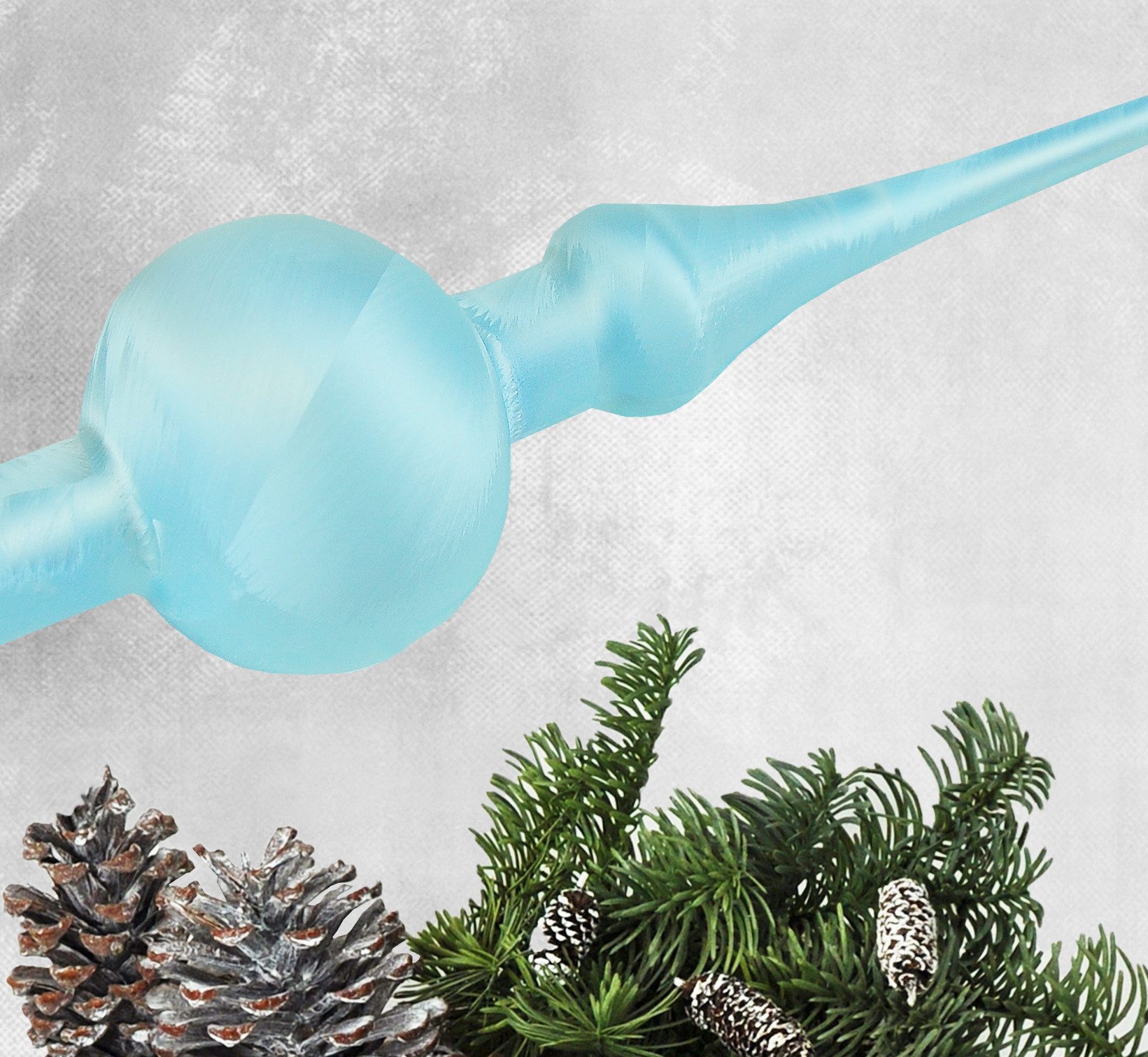JACK Christbaumspitze JACK Christbaumspitze Spitze Glas 28cm Eislack Glanz Matt Mundgeblasen, Weihnachtsbaumspitze echt Glas, inklusive praktischer Aufbewahrungsbox