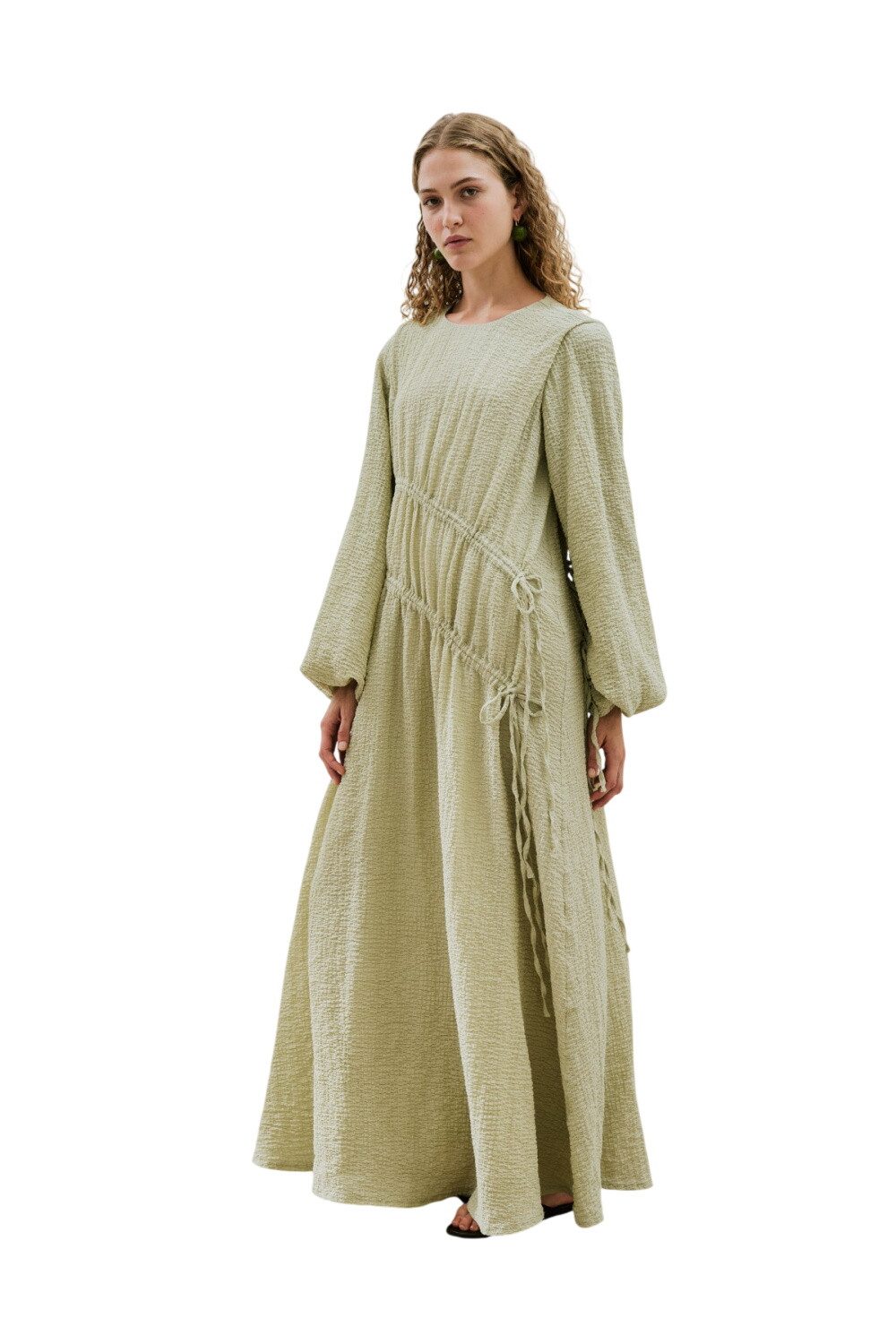 MANUKA Midikleid Gerafftes, strukturiertes Kleid, schwarz
