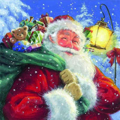 Linoows Papierserviette 20 Servietten Weihnachten, Weihnachtsmann mit Geschenken, (Packung), Motiv Weihnachten, Weihnachtsmann mit Geschenken