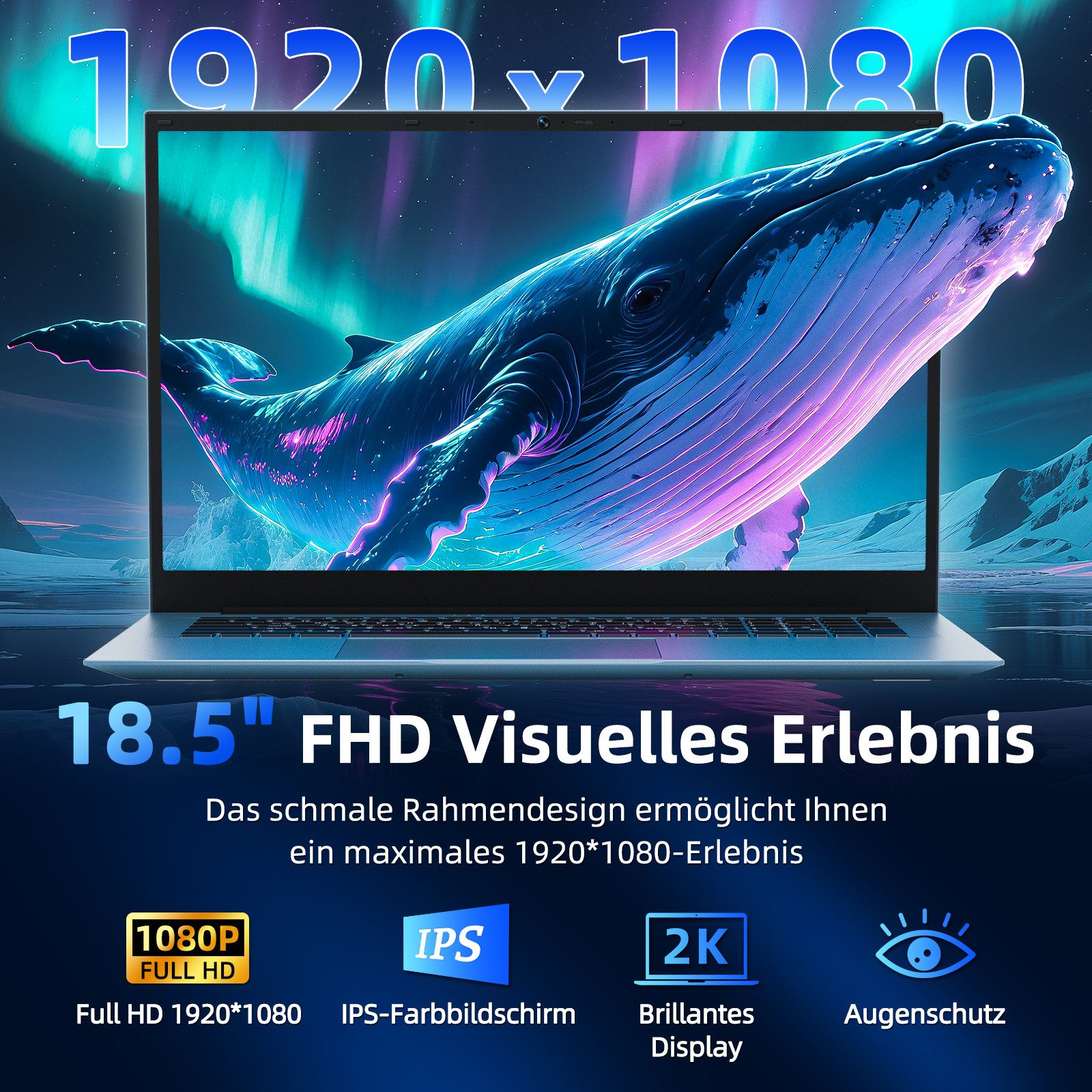 MENGHU 18,5-Zoll FHD Laptop, 16GB RAM 1TB SSD, Sicherheitsschloss, RJ45, HDMI Notebook (Intel Celeron i3-10100Y, 1024 GB SSD, 2-core CPU)