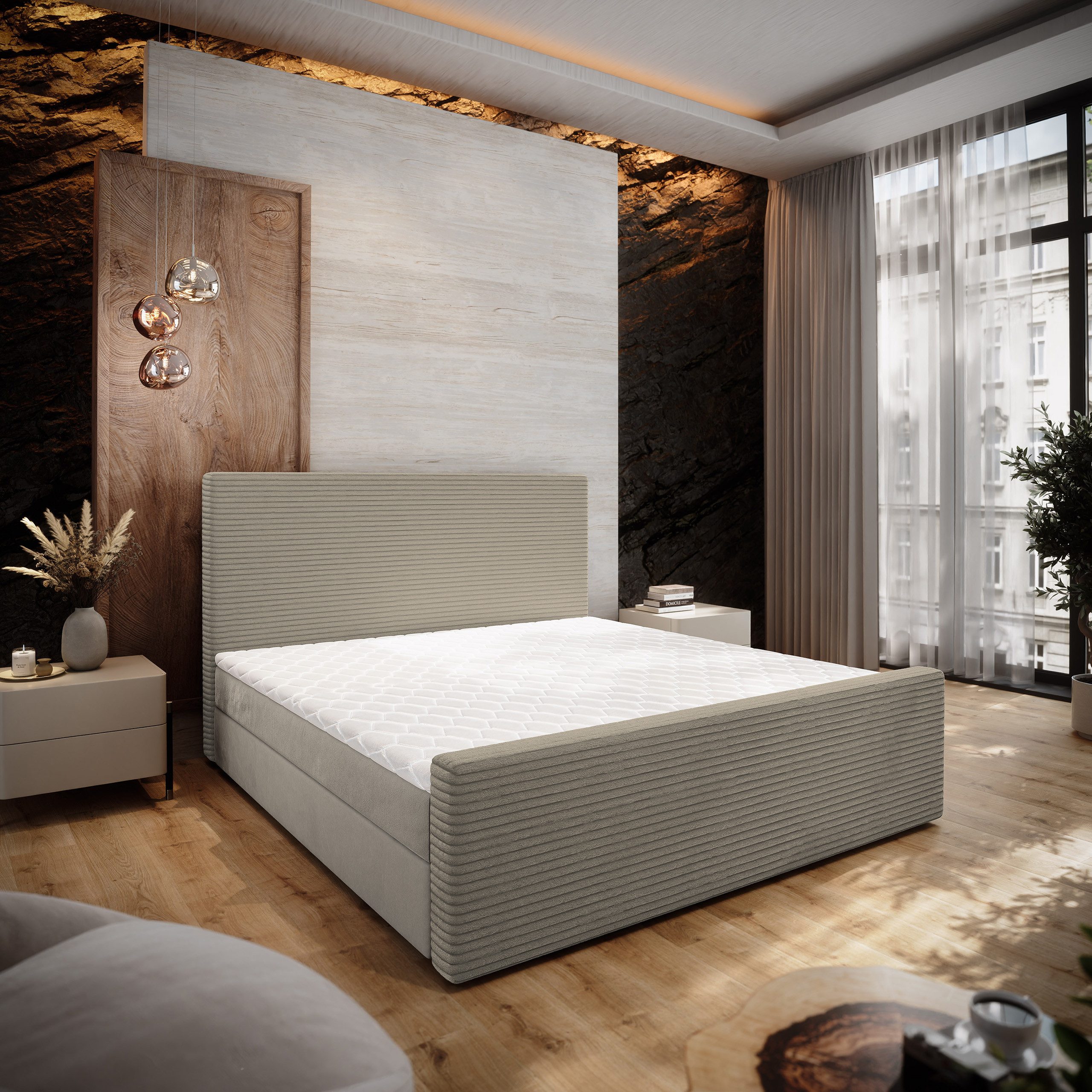 Masseno Boxbett ALORIA 140x200 cm mit Bonell Matratze und Topper