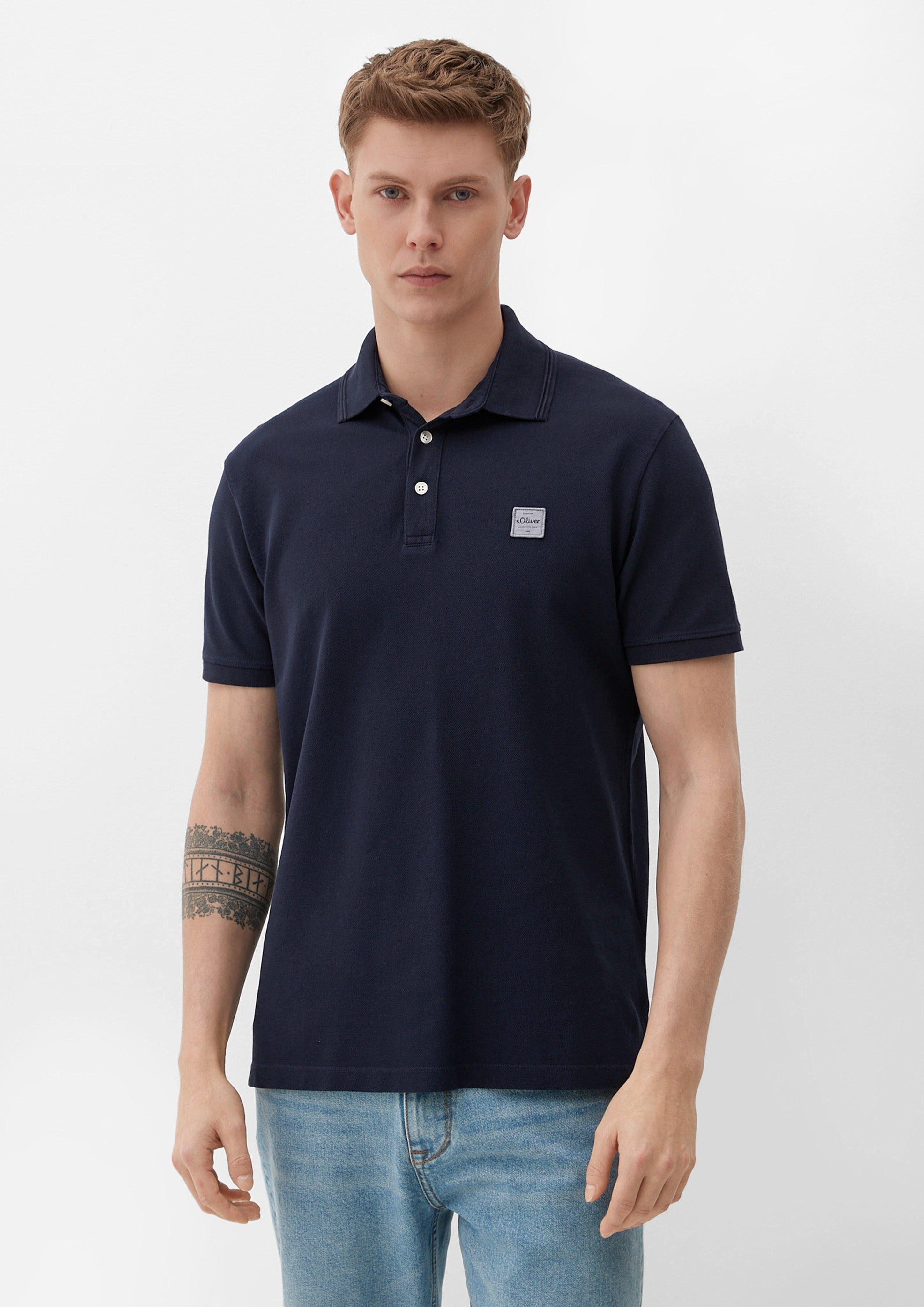 Logo-Patch Poloshirt navy s.Oliver Label-Patch Dye, Polo-Shirt mit Garment