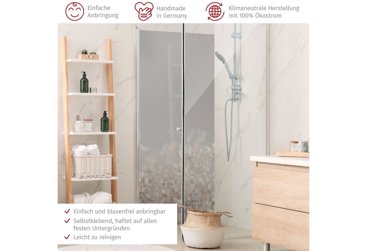 Thumbnail - Bilderdepot24 Badrückwand Blumen beige Duschrückwand ohne Bohren Motiv Landhaus, (1-tlg., Hart-Folie Smart matt 0,35 mm)...