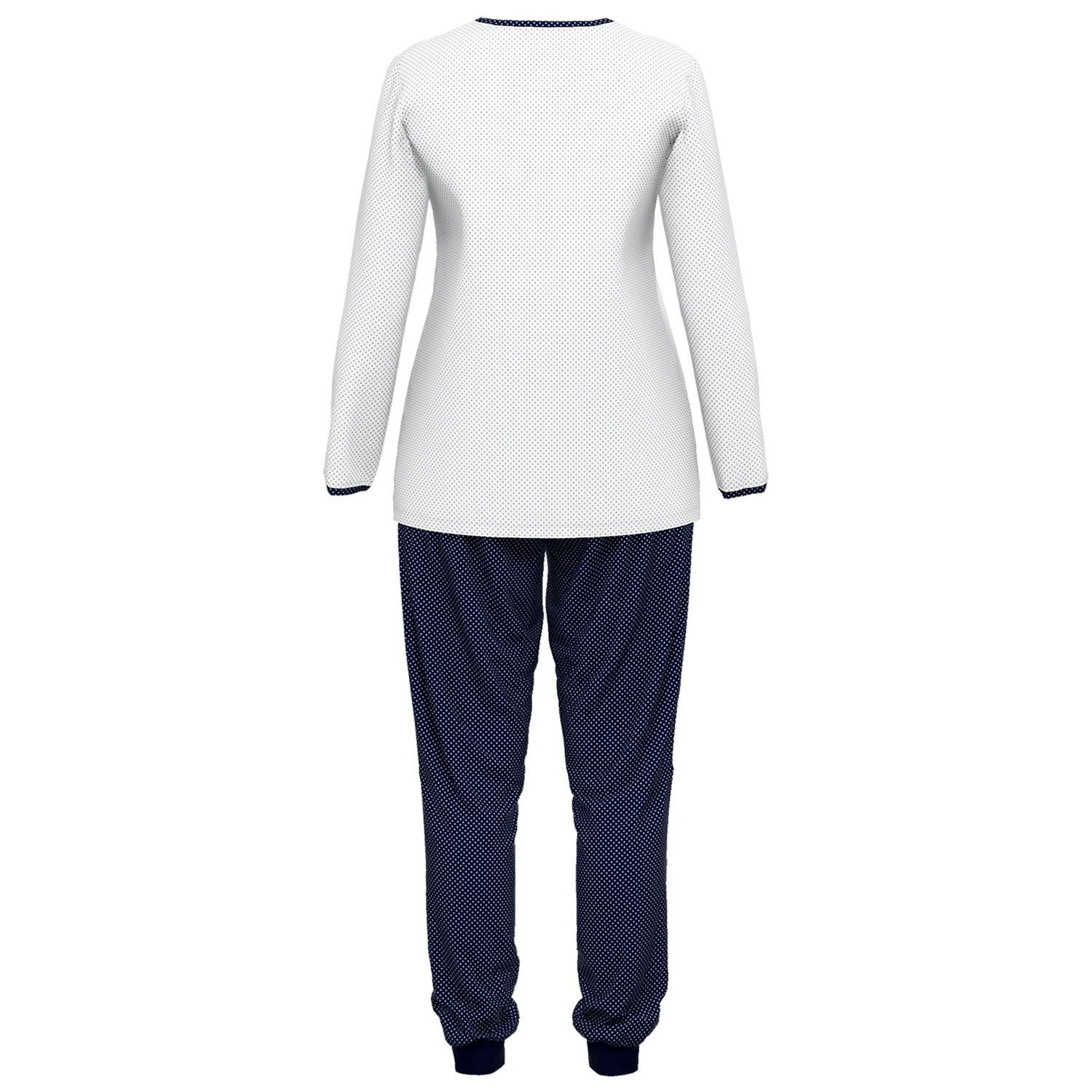 Schlafanzug navy / weiß gepunktet reine langarm, weich, bequem, mit Knöpfe, Henley-Auschnitt, Baumolle GÖTZBURG