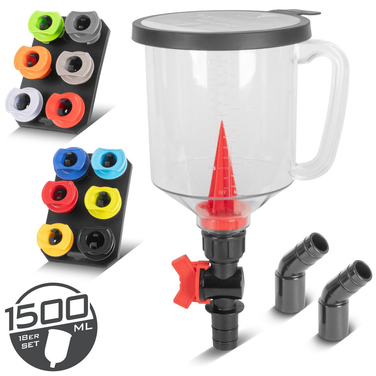 STAHLWERK Werkzeugset 18-teiliges Kfz-Öltrichter-Set mit Kfz-Adaptern, Trichtervolumen 1,5 L