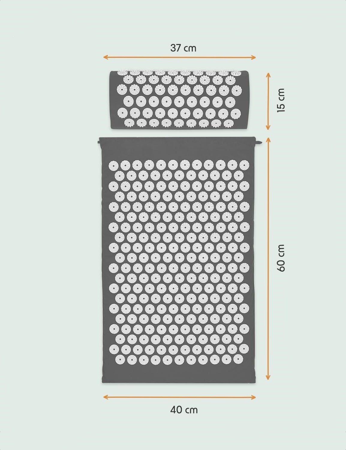 Wisam Akupressurmatte mit Kissen Akupressur Set Massagematte 60 x 40 Grau