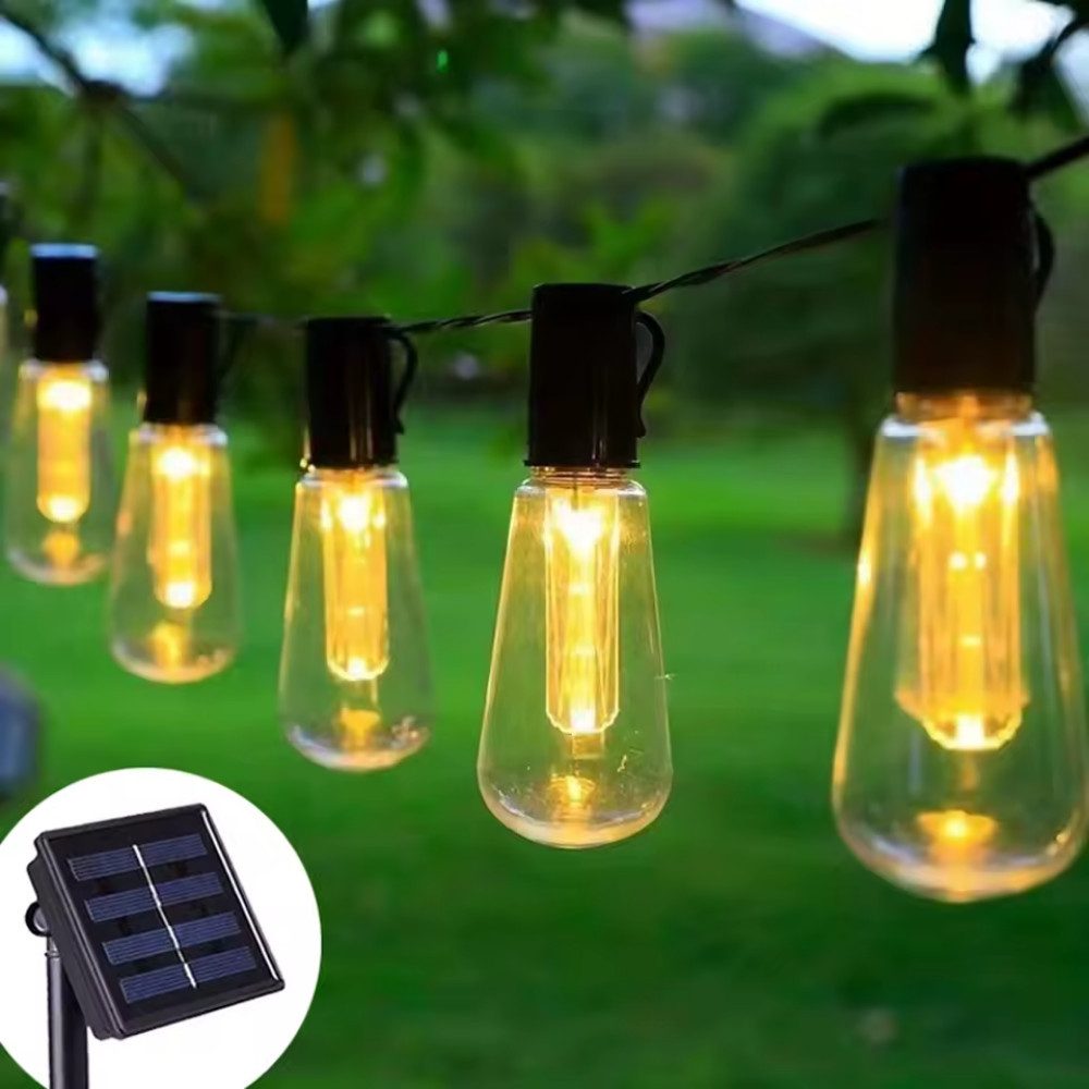 Athlix LED-Lichterkette Solar-LED-Outdoor-Lichterkette IP44 Außen G40 Beleuchtung, Dauerbeleuchtung und Blinkmodus, Bruchsicheres Kunststoffmaterial