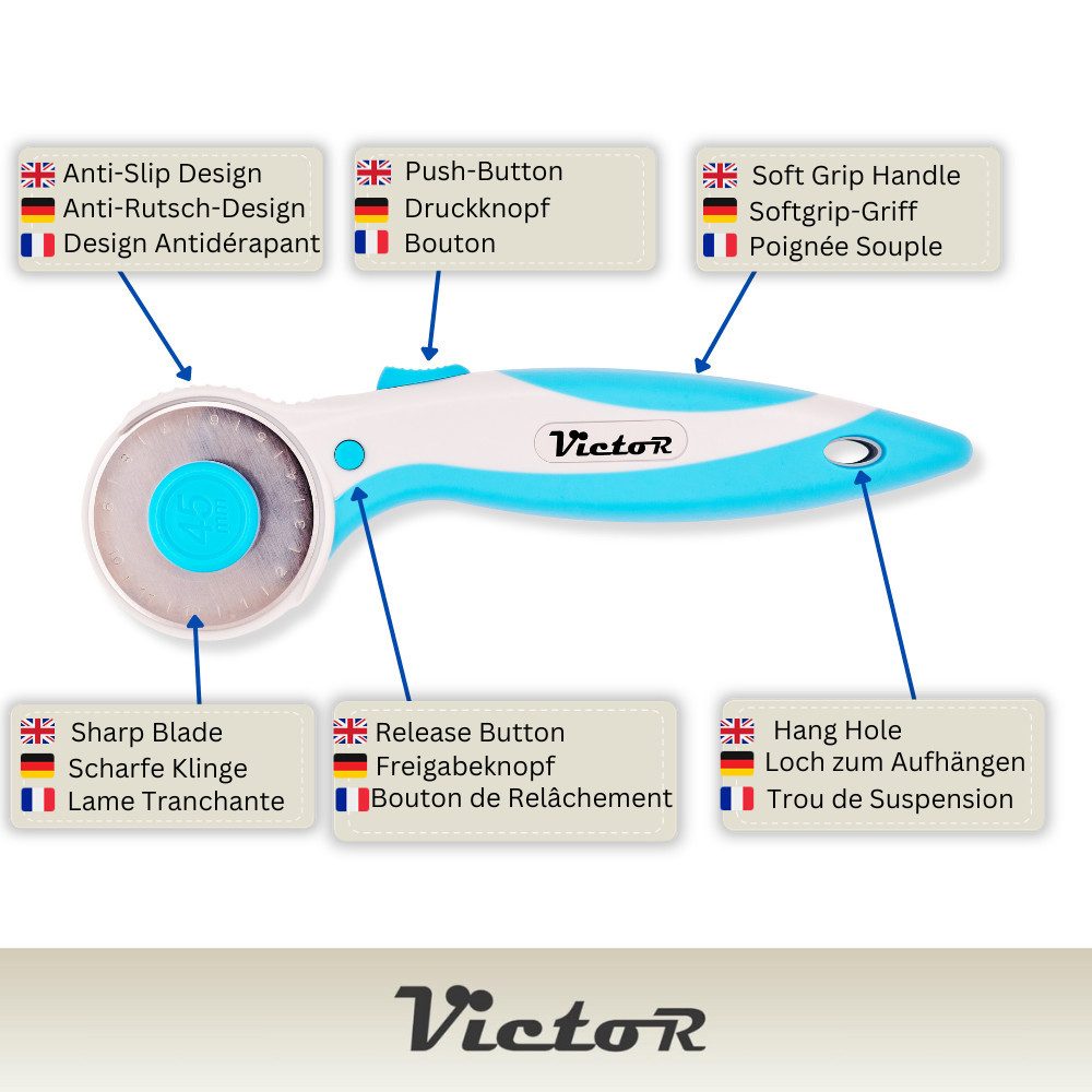Victor (Zenith) Rollenschneidemaschine Rollschneider, mit 45mm Klinge, zum Nähen und Schneiden von Stoffen