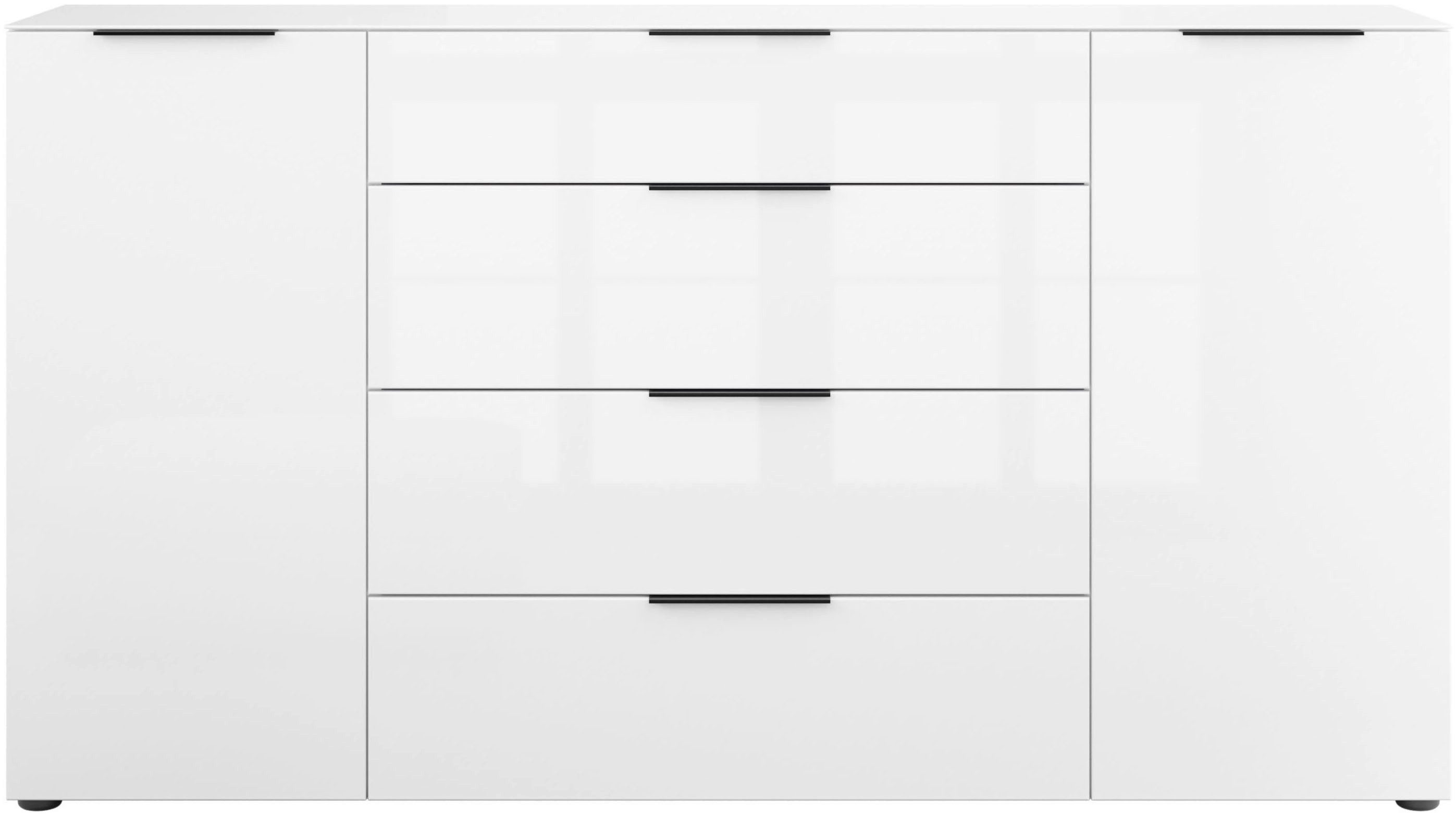 Manjana Möbel Kommode Style, mit Glasfronten, mit Metallgriffen, melaminbeschichtet